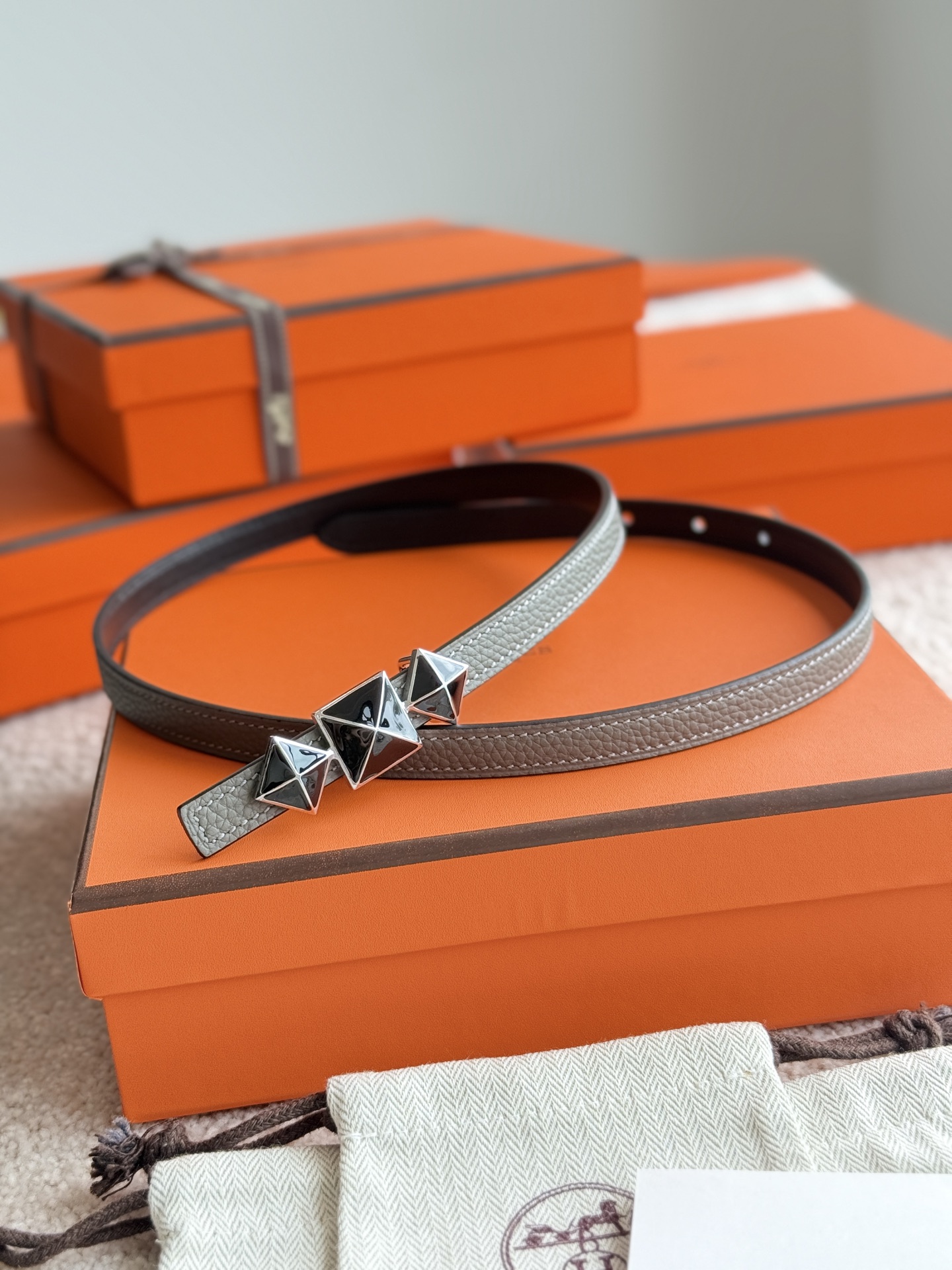 Hermes Women's Togo Leather Belt with Buckle, 13mm Width 3 i1748054051323 9418 0 1