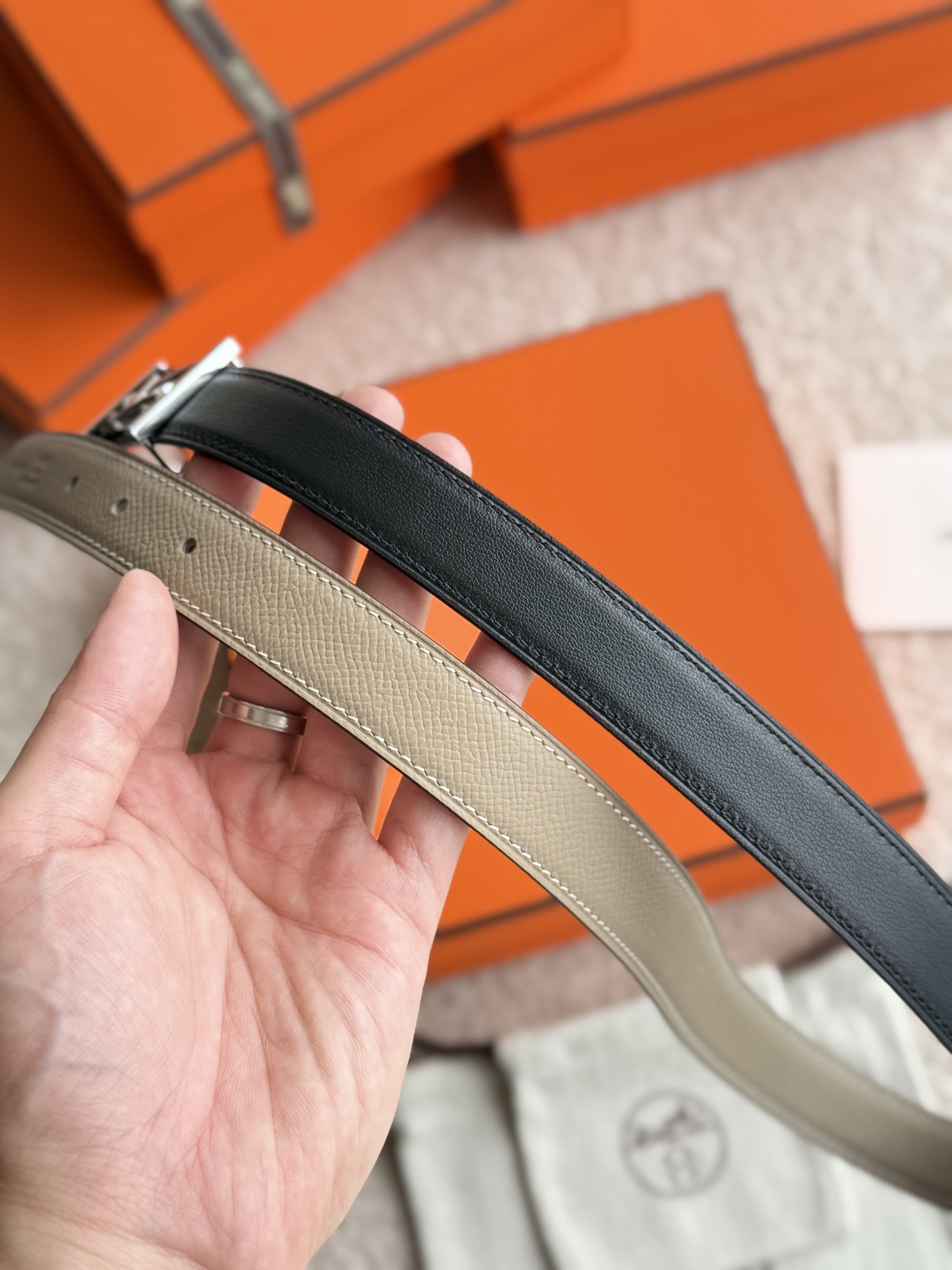 Hermès Women's My H Reversible Leather Belt - 24mm Width, Silver Hardware 10 i1748226066263 761 0 8