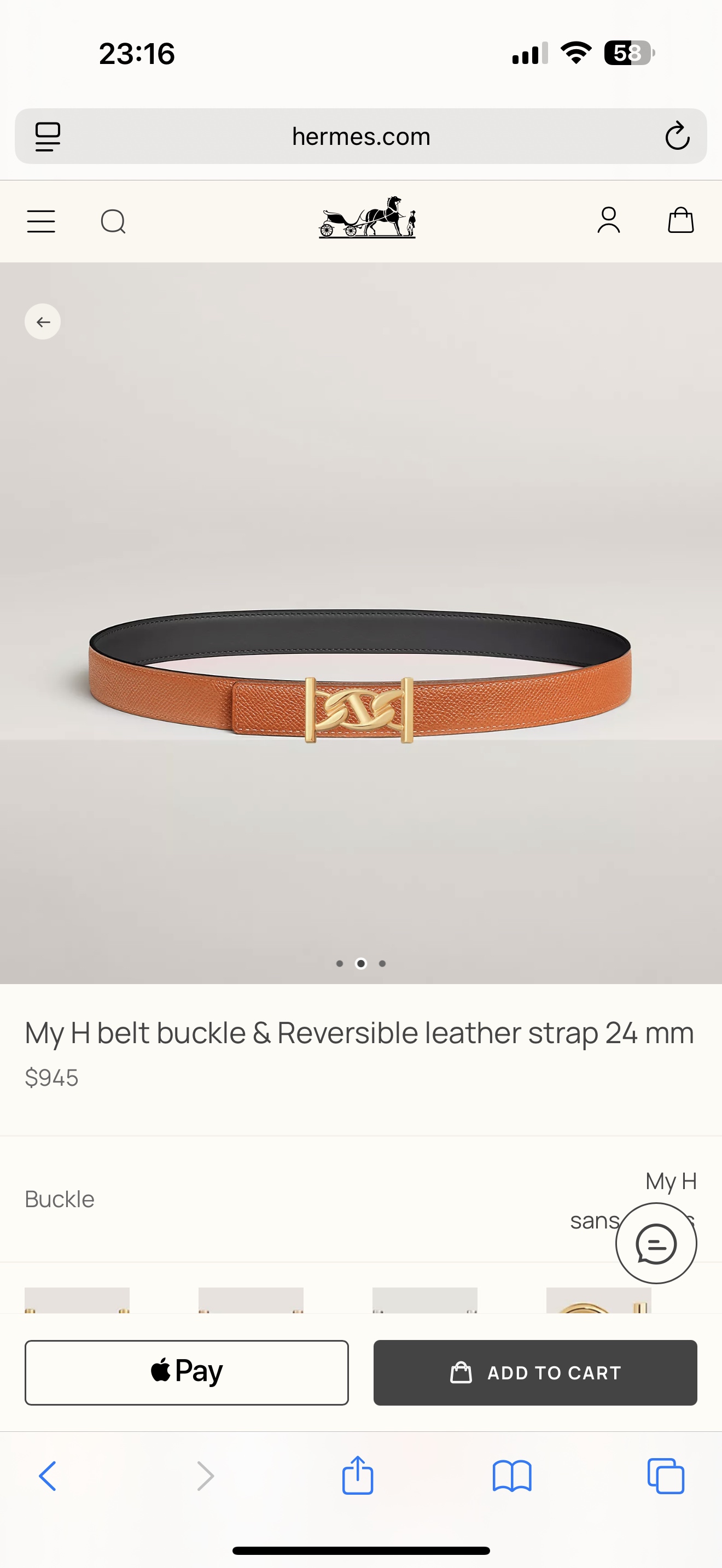 Hermes Women's Reversible Leather Belt with My H Buckle - 24mm 2 i1748226145161 6425 0 8