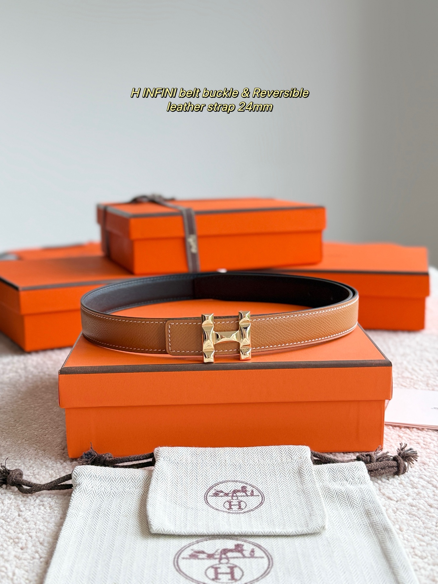Hermes H Infini Reversible Leather Belt for Women, 24mm Width, Gold Hardware 4 i1748664886167 6016 0 0
