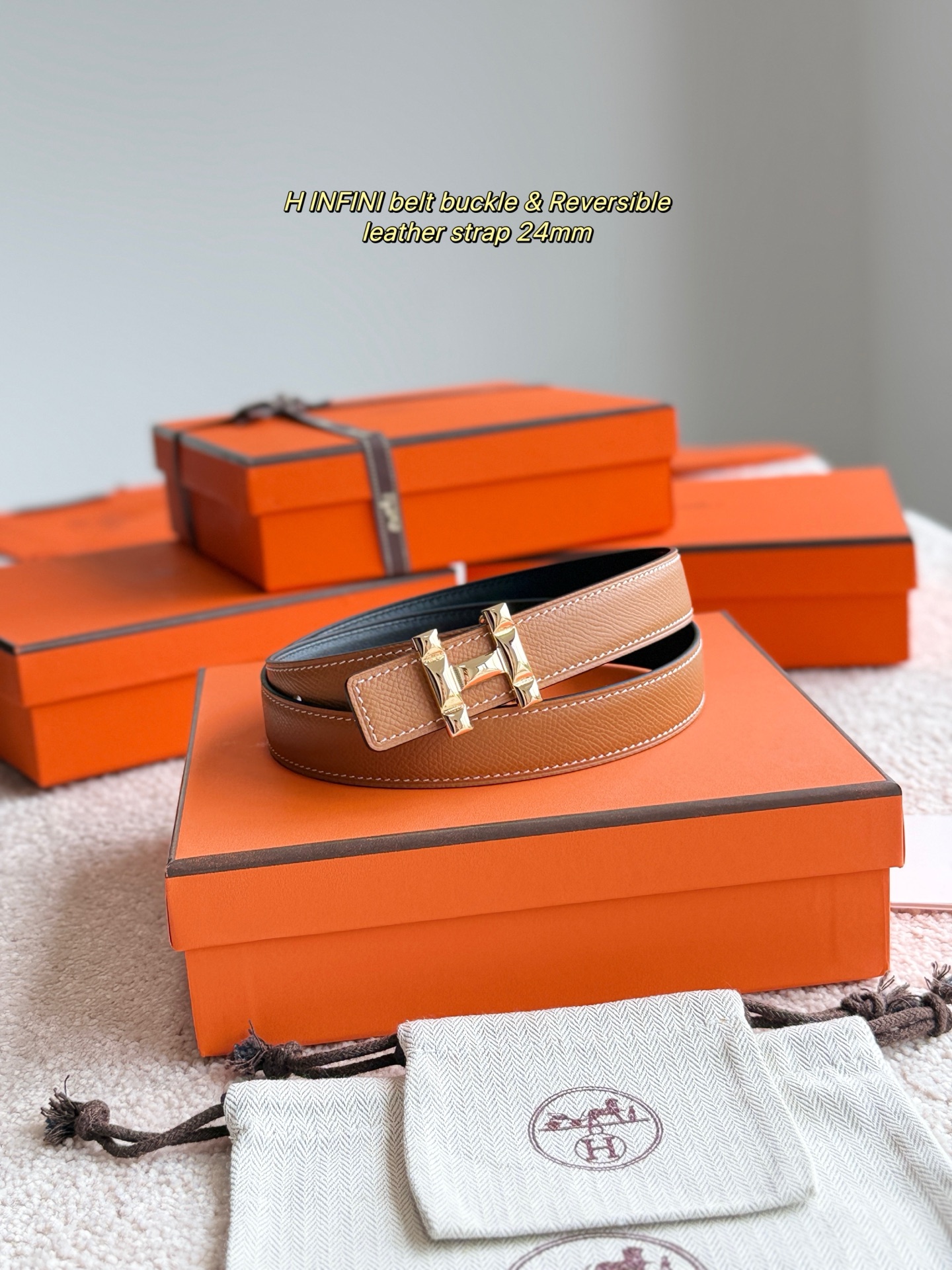 Hermes H Infini Reversible Leather Belt for Women, 24mm Width, Gold Hardware 5 i1748664886184 3858 0 1
