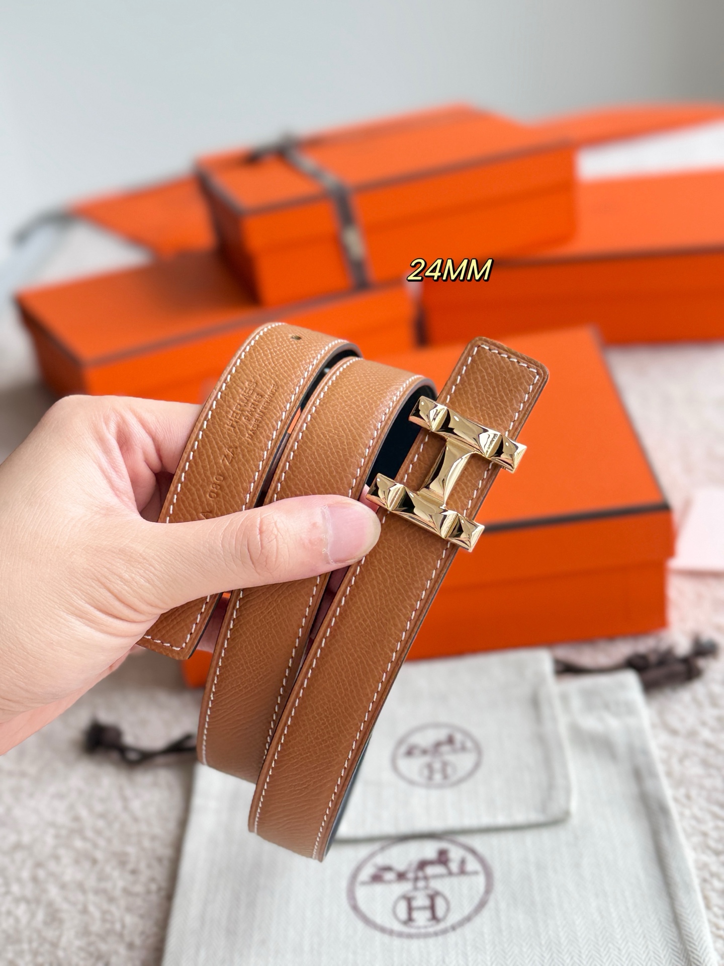 Hermes H Infini Reversible Leather Belt for Women, 24mm Width, Gold Hardware 8 i1748664887270 7631 0 4