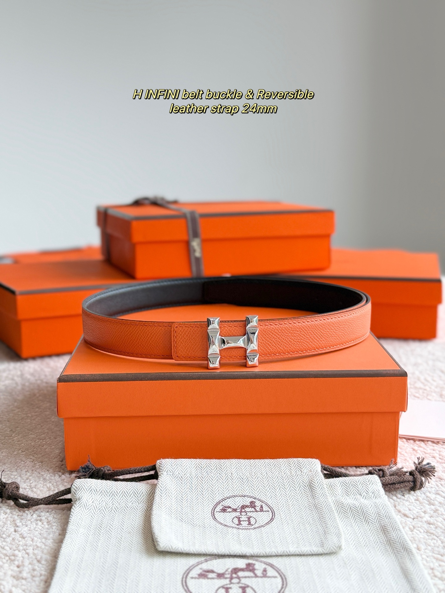 Hermes Women's H Infini Belt, Epsom Leather, 24mm Width, Silver Hardware 4 i1748664960019 7254 0 0