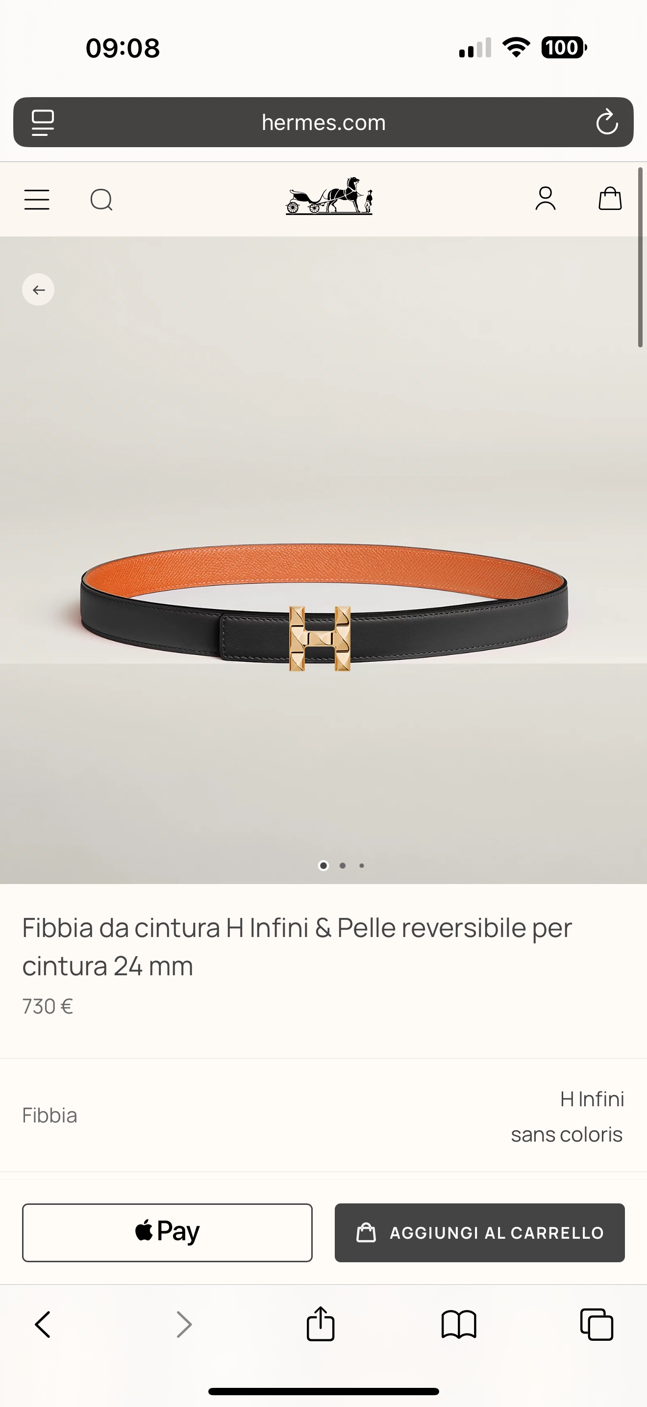 Hermès H Infini Reversible Leather Belt, 24mm - Gold Hardware, Black/Orange 1 i1748664983739 8551 0 7