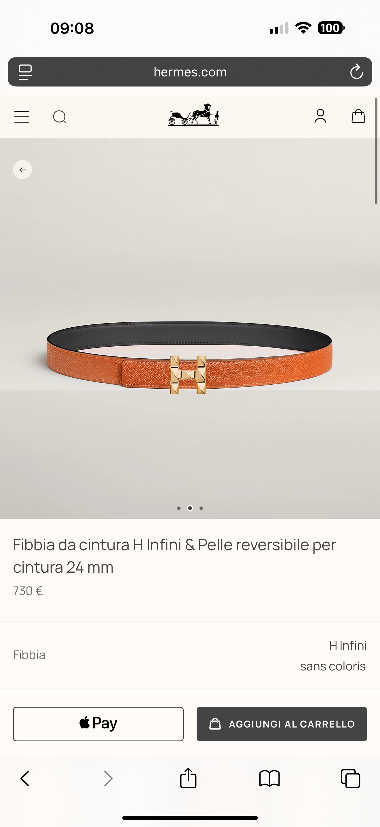 Hermès H Infini Reversible Leather Belt, 24mm - Gold Hardware, Black/Orange 2 i1748664983741 7541 0 8