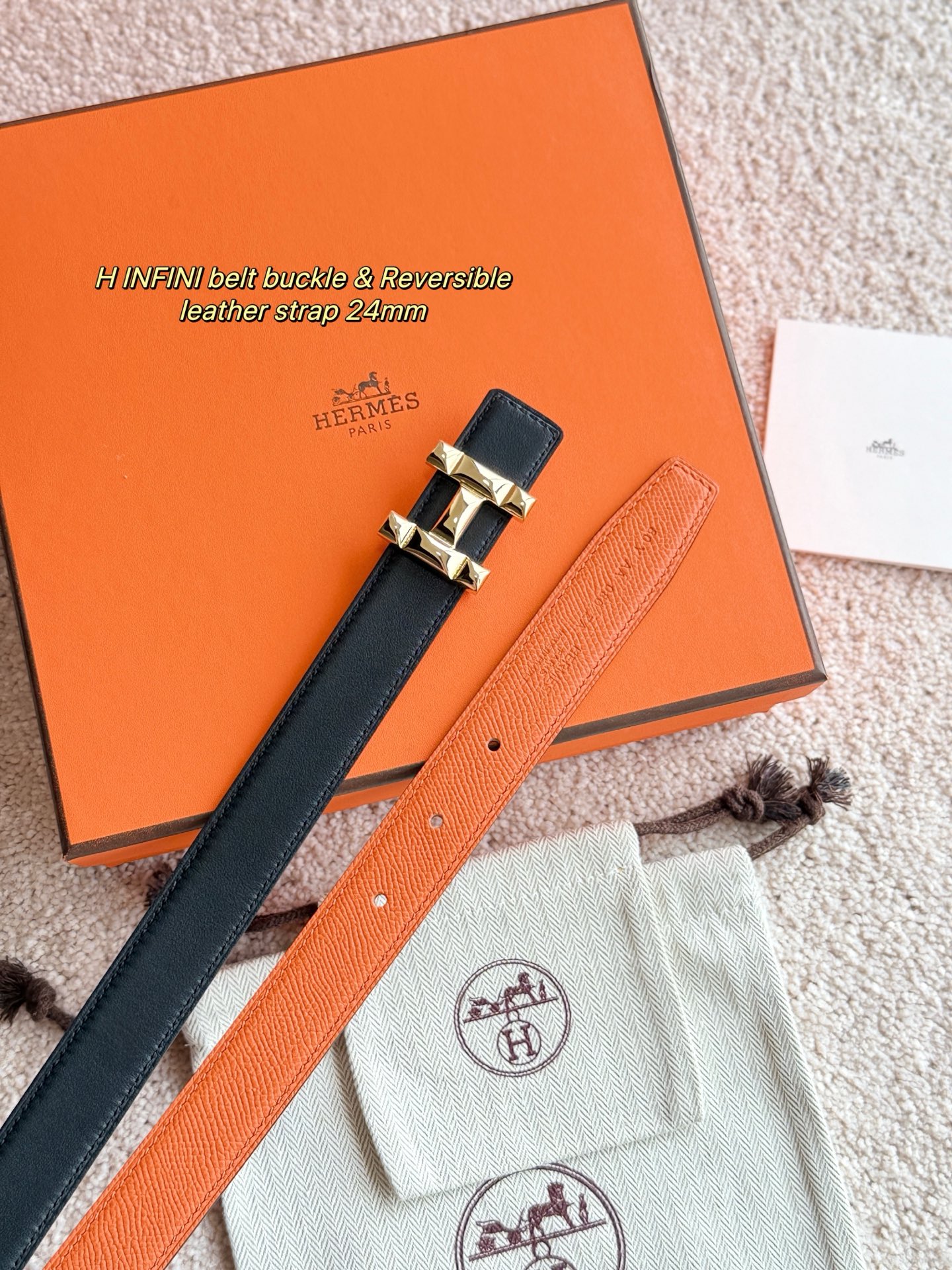 Hermès H Infini Reversible Leather Belt, 24mm - Gold Hardware, Black/Orange 8 i1748664983841 96 0 5