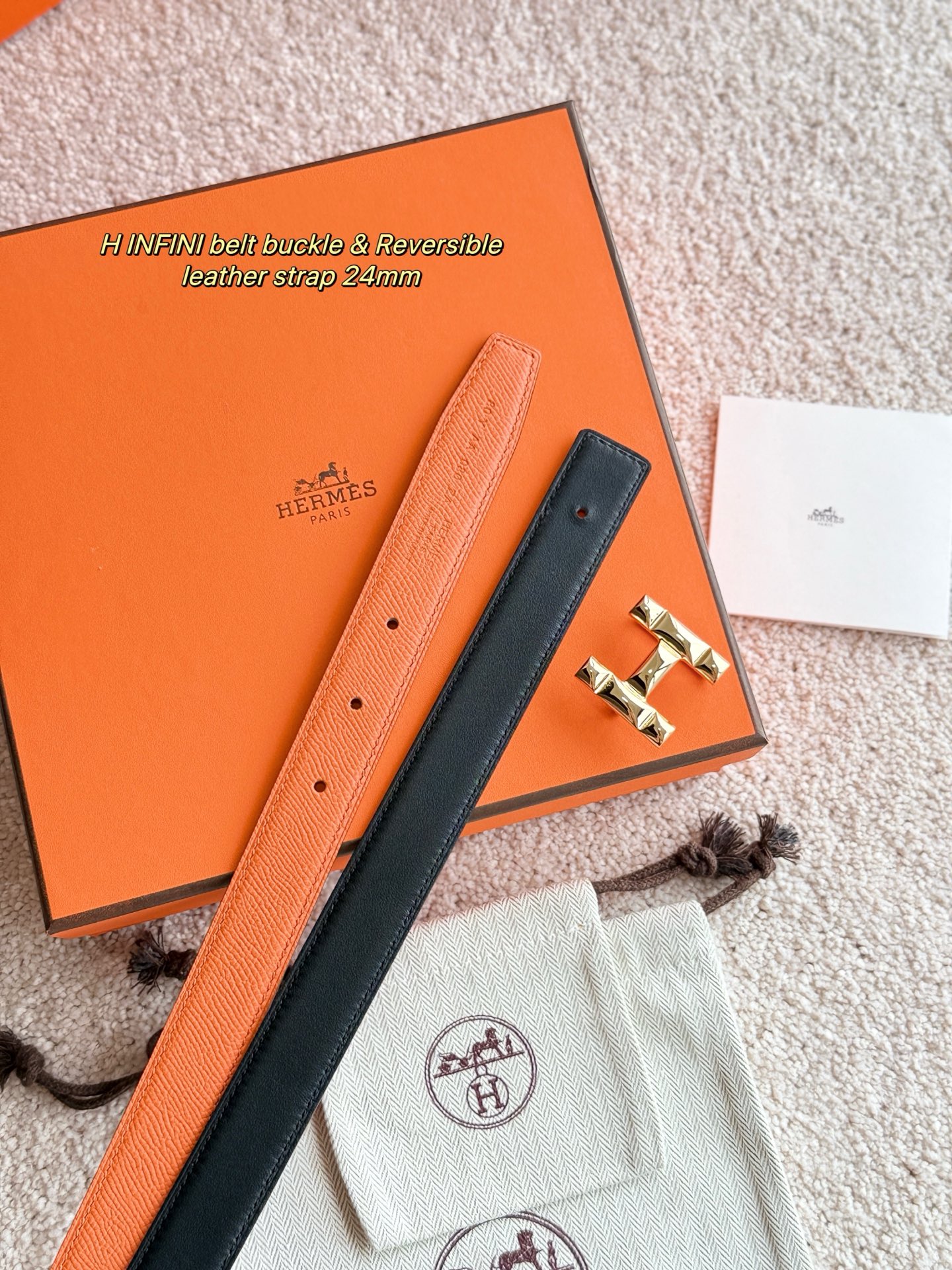Hermès H Infini Reversible Leather Belt, 24mm - Gold Hardware, Black/Orange 5 i1748664983857 5896 0 2