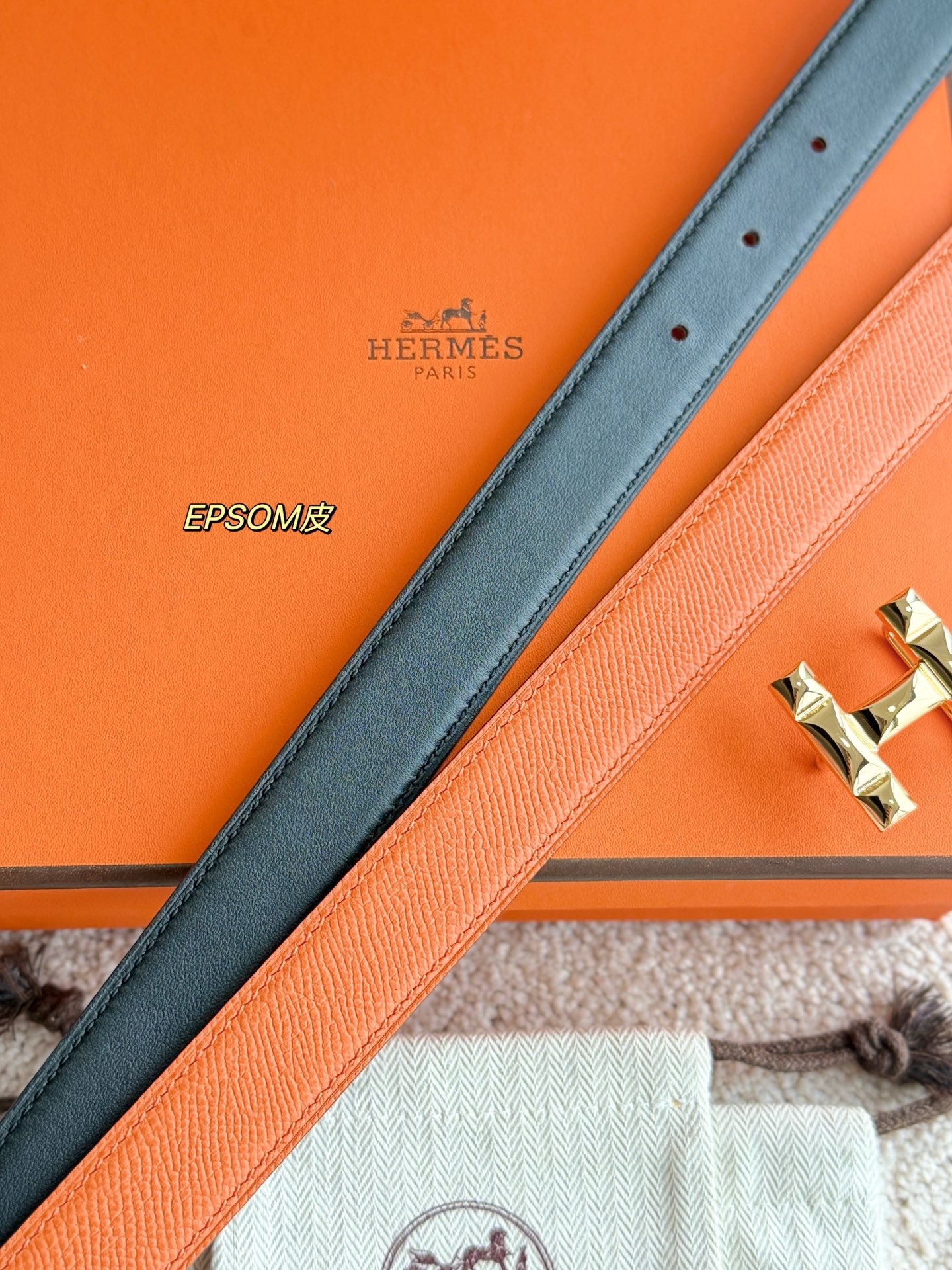 Hermès H Infini Reversible Leather Belt, 24mm - Gold Hardware, Black/Orange 9 i1748664984800 1020 0 6