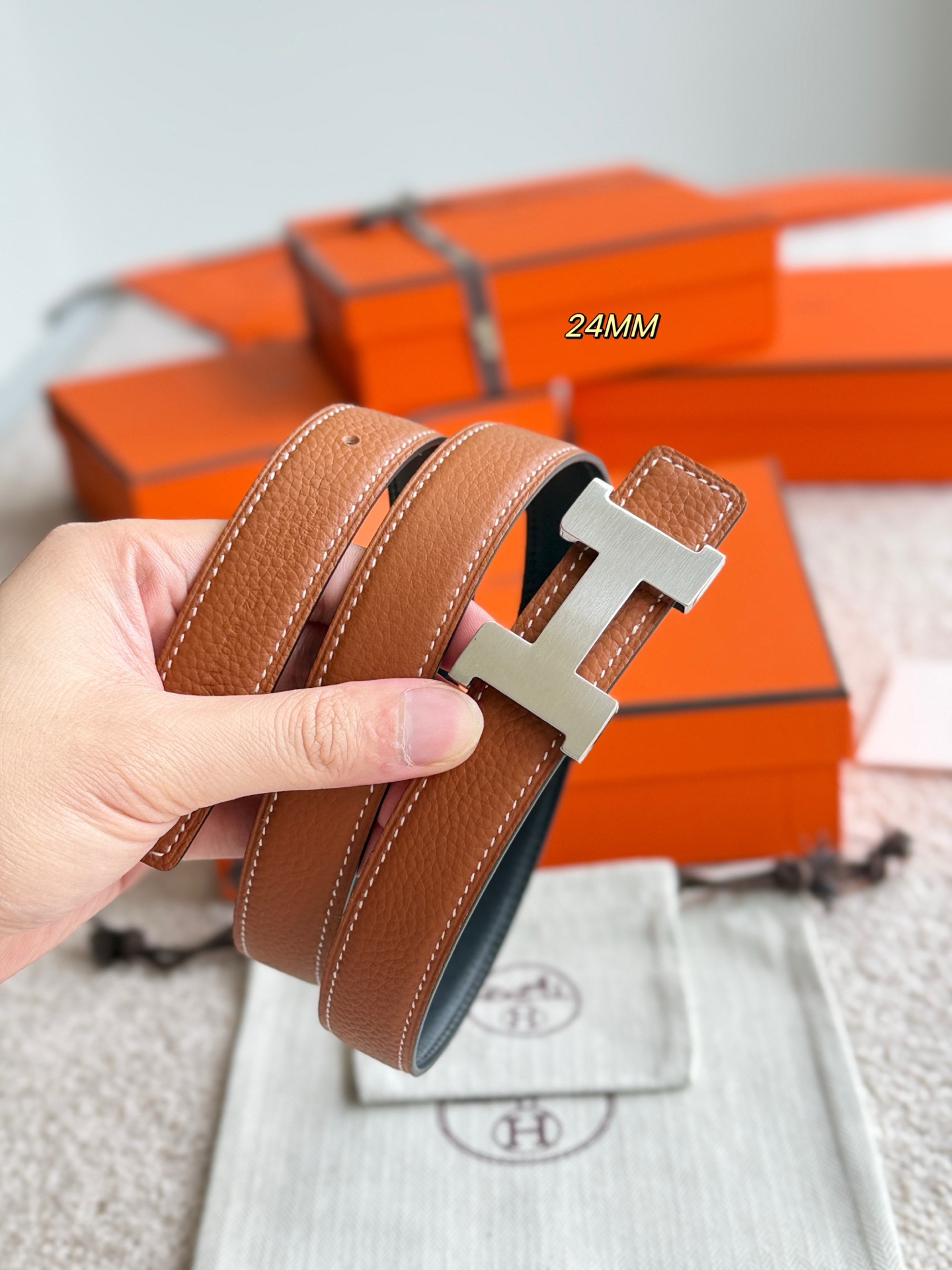 Hermes Mini Constance Reversible Leather Belt with Togo Leather - 24MM Width 6 i1748738789200 9209 0 4