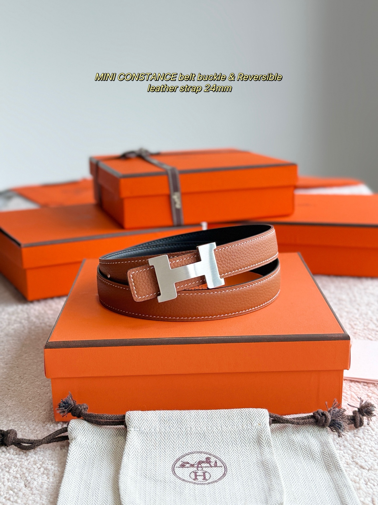 Hermes Mini Constance Reversible Leather Belt with Togo Leather - 24MM Width 3 i1748738789260 7943 0 1