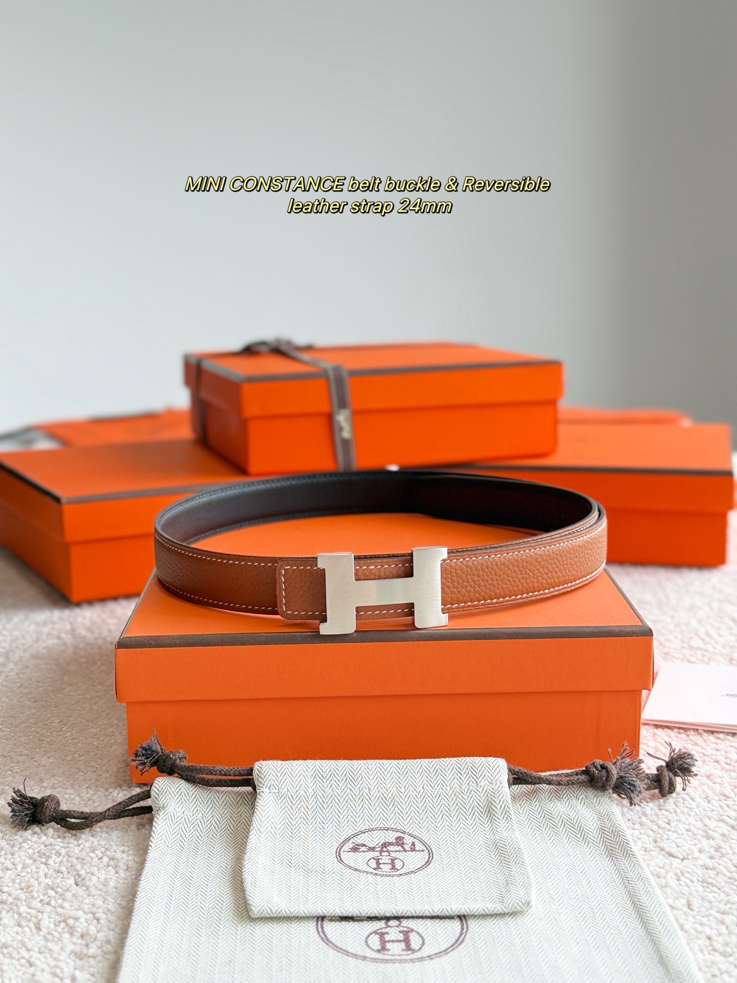 Hermes Mini Constance Reversible Leather Belt with Togo Leather - 24MM Width 2 i1748738789271 2223 0 0