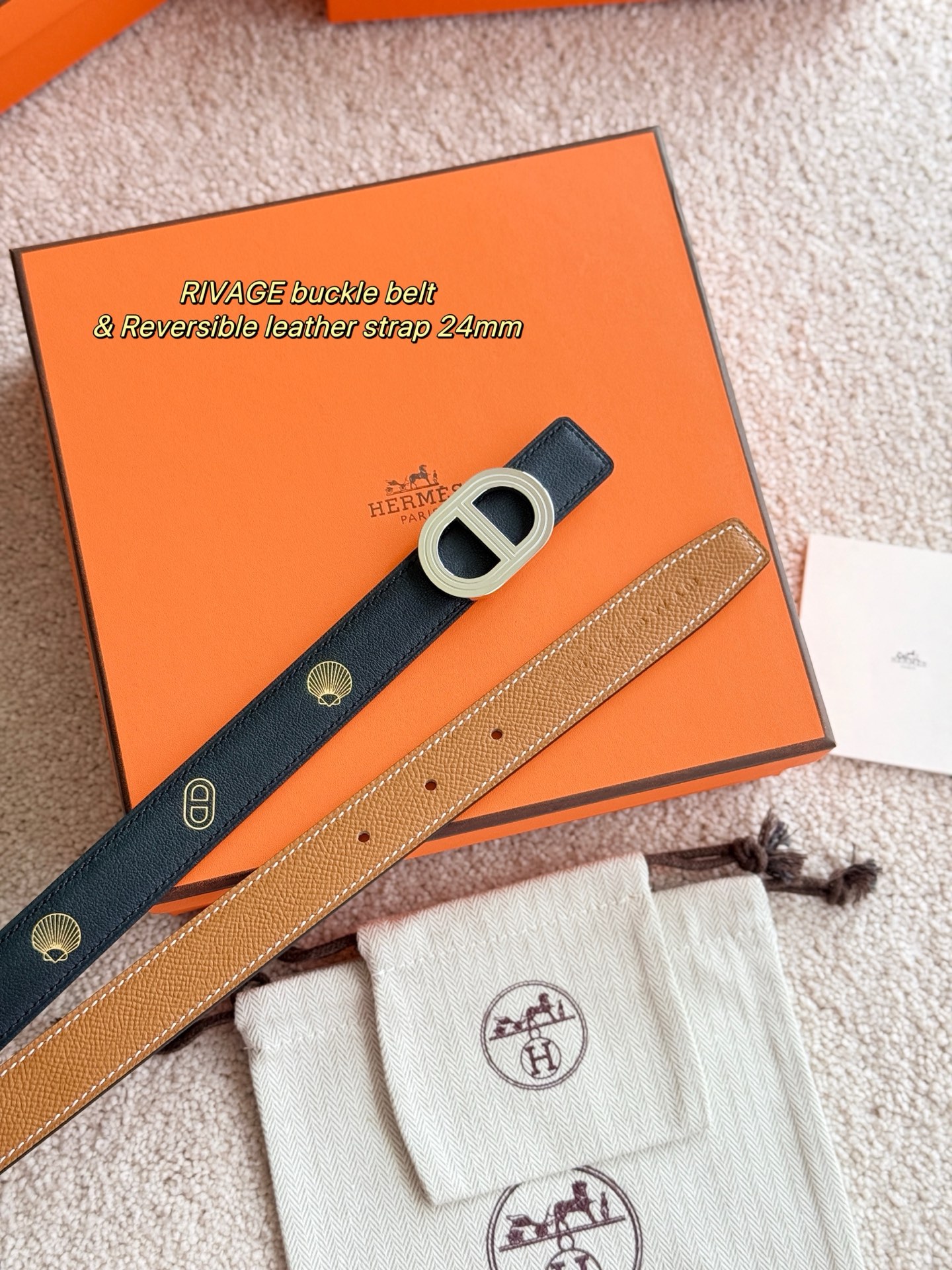 Hermes Rivage Reversible Leather Belt with Buckle, 24mm Width for Women 2 i1750390717187 7186 0 1