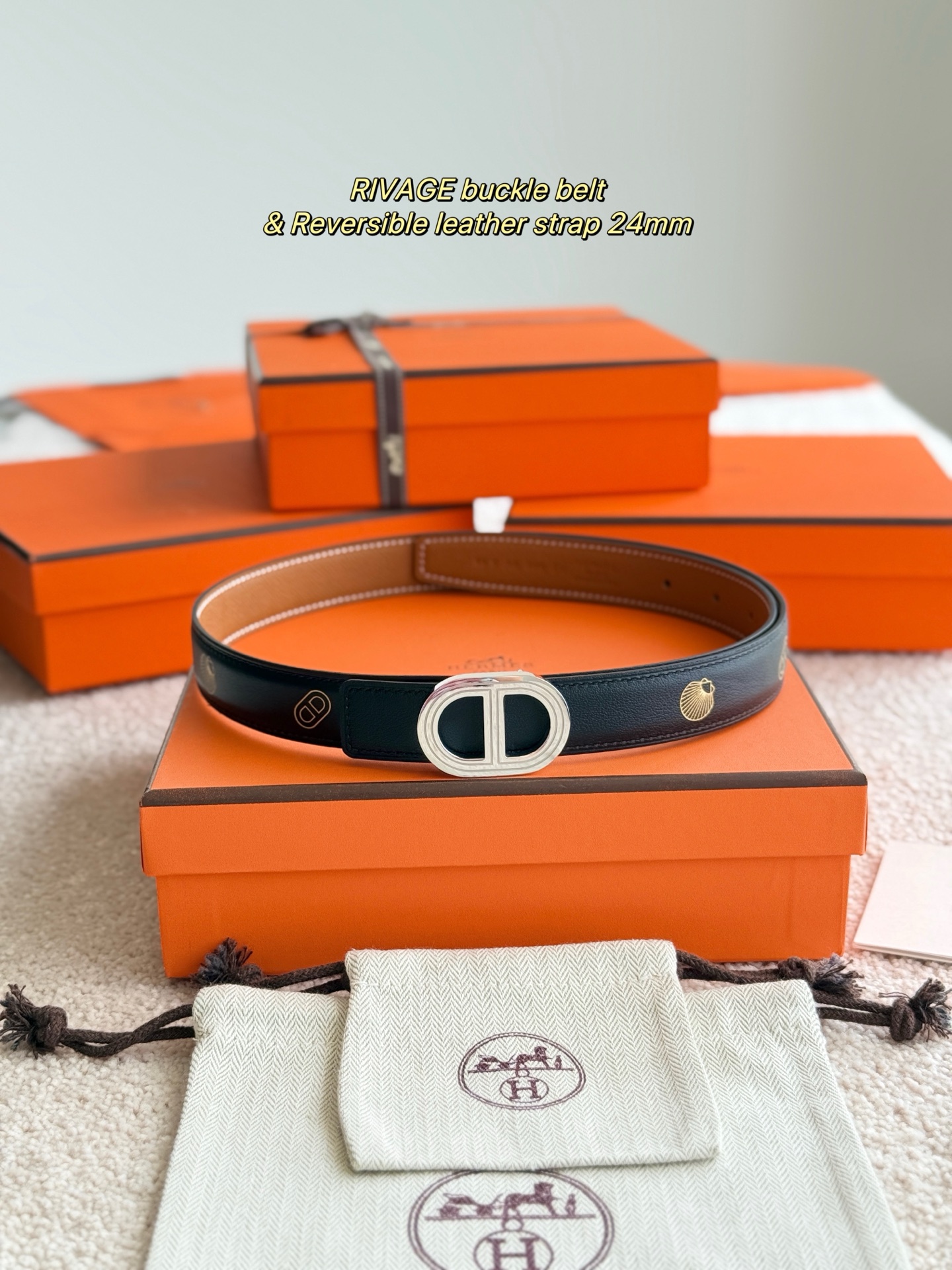 Hermes Rivage Reversible Leather Belt with Buckle, 24mm Width for Women 1 i1750390717197 3854 0 0