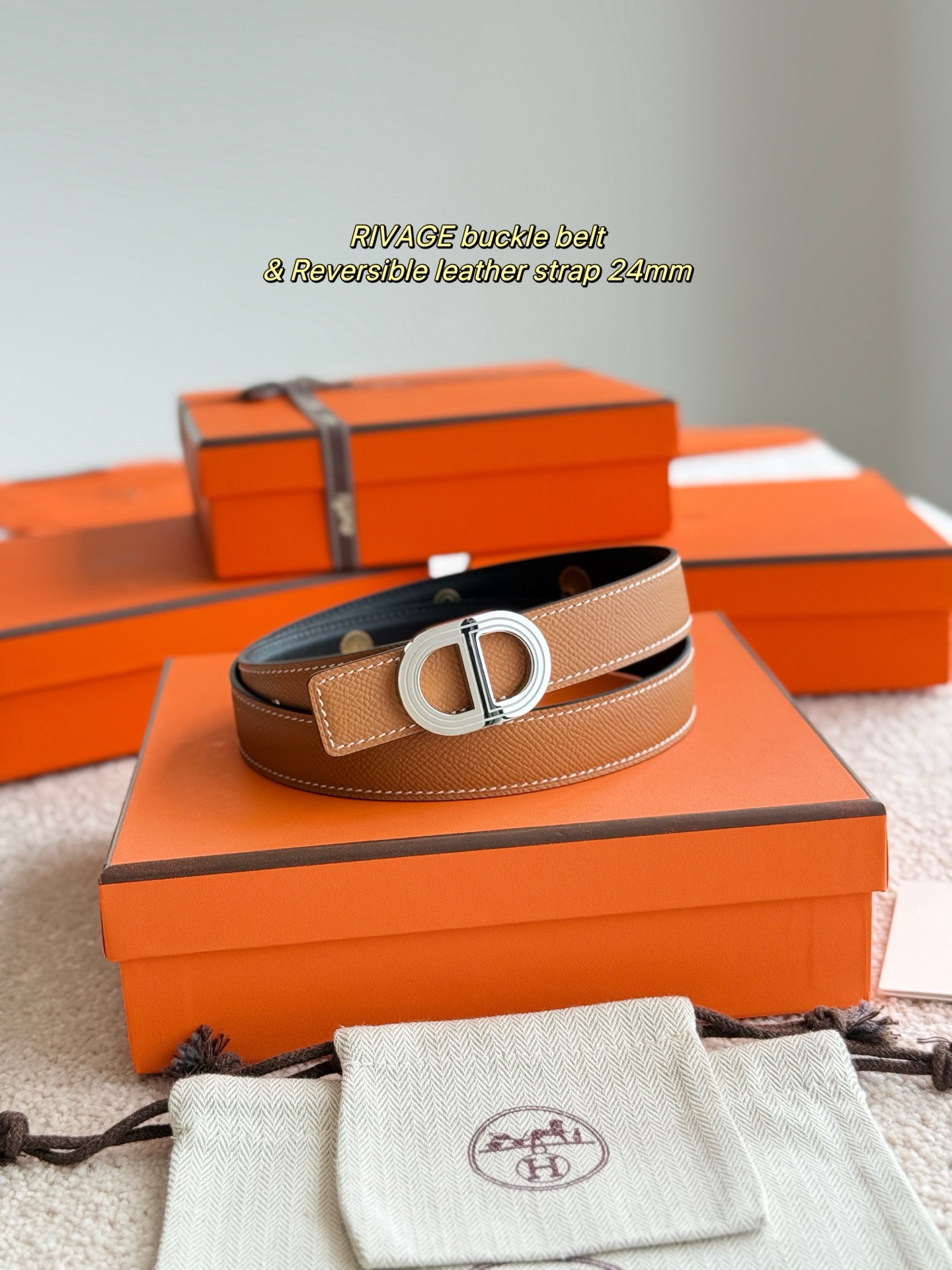 Hermes Rivage Reversible Leather Belt with Buckle, 24mm Width for Women 3 i1750390722148 3668 0 2