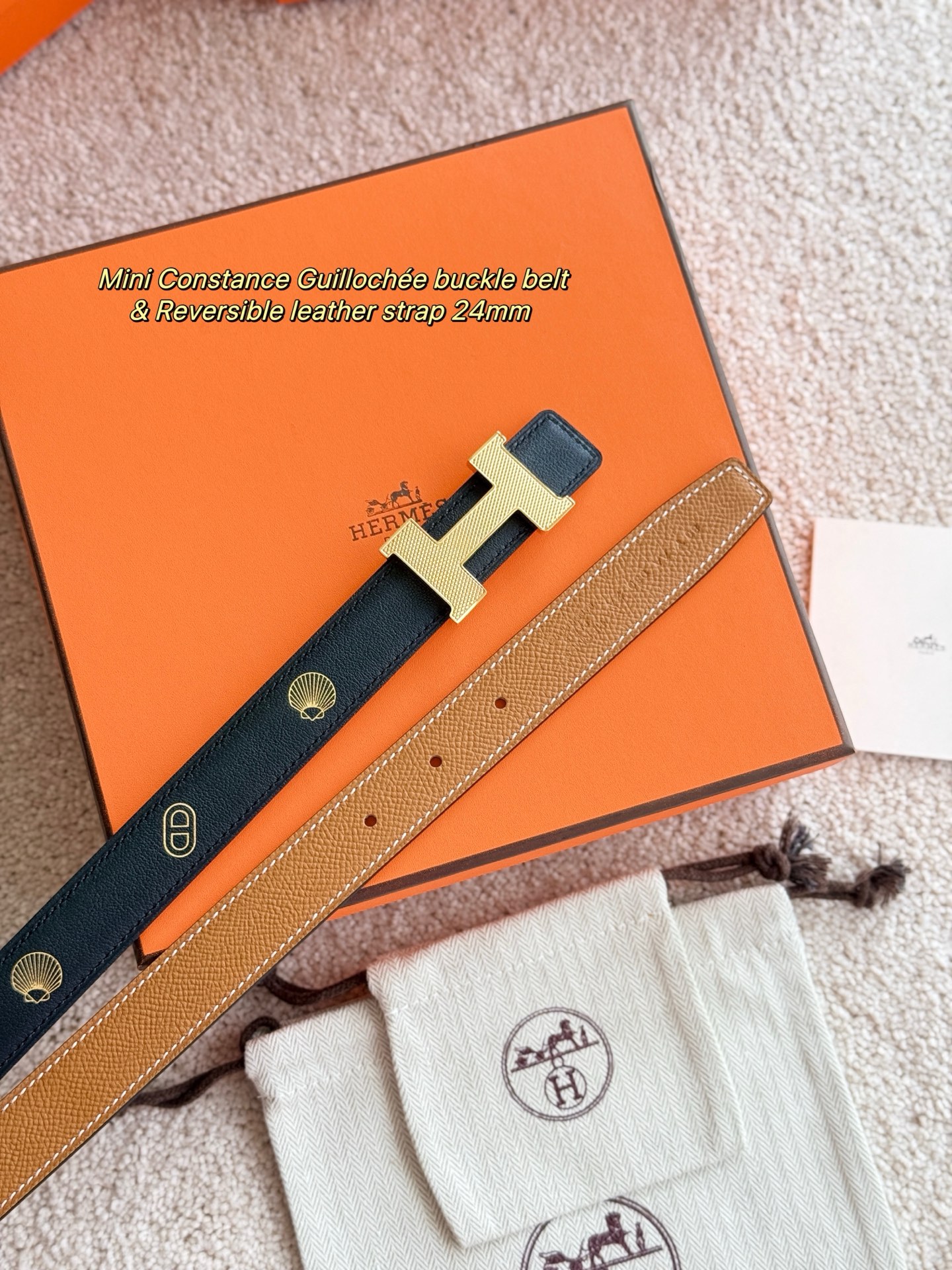 Hermes Mini Constance Guillochée Reversible Leather Belt - Black/Gold Hardware 5 i1750390872271 7363 0 1