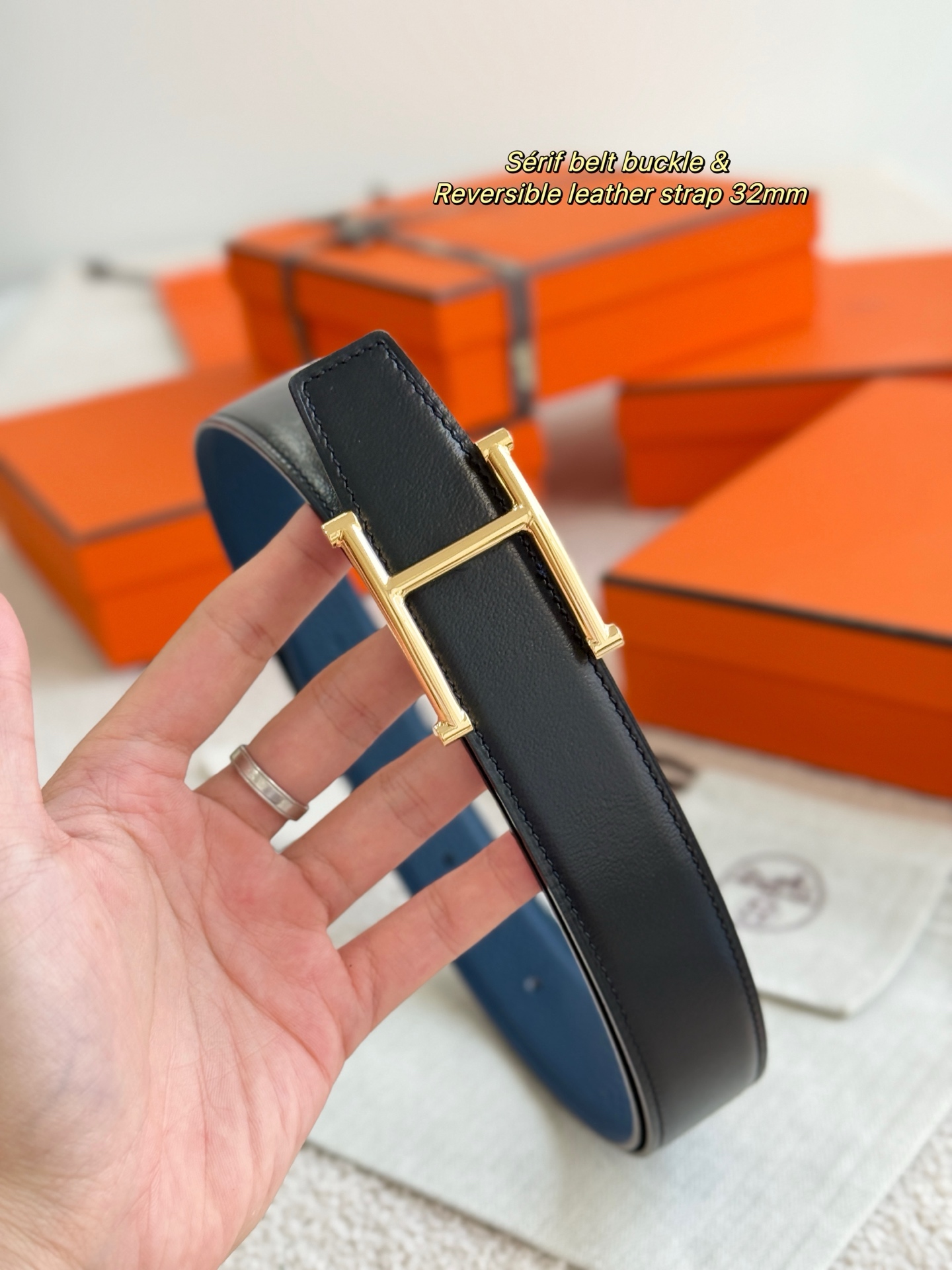 Hermès Sérif Reversible Leather Belt, 32mm - Togo Leather, Gold Plated Buckle 10 i1756699022604 2929 0 8