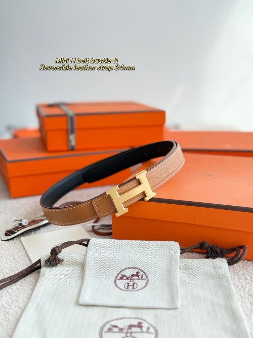 Hermes Women's Mini H Belt Epsom Leather with Gold Hardware, 24mm 1 Hermes Women's Mini H Belt Epsom Leather with Gold Hardware, 24mm