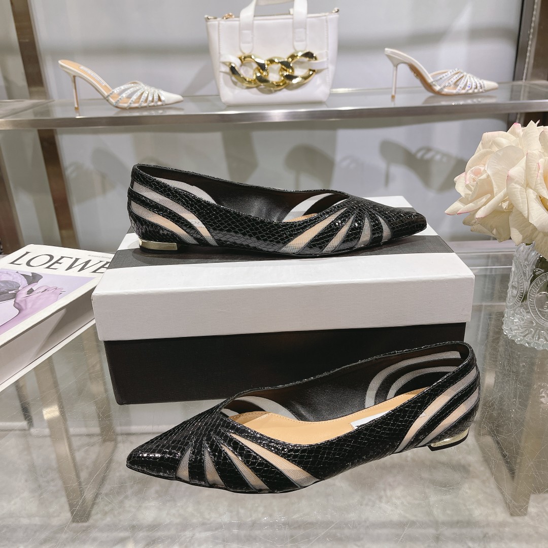 Aquazzura The Spy Flat: Elegant Chubby Black Lizard-Skinned Leather Shoes with Metal-Plating Heel - 图片 3