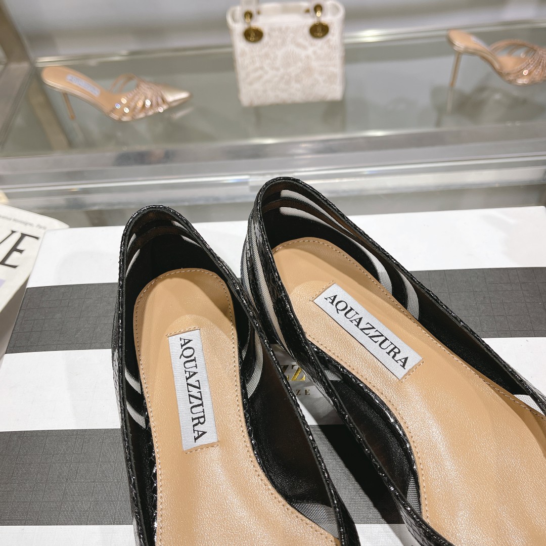 Aquazzura The Spy Flat: Elegant Chubby Black Lizard-Skinned Leather Shoes with Metal-Plating Heel - 图片 7
