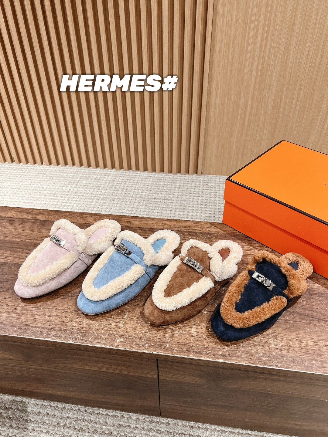 Hermes Kelly Sapatos Meio Chinelos Caxemira Couro de vaca Colecção Outono/Inverno