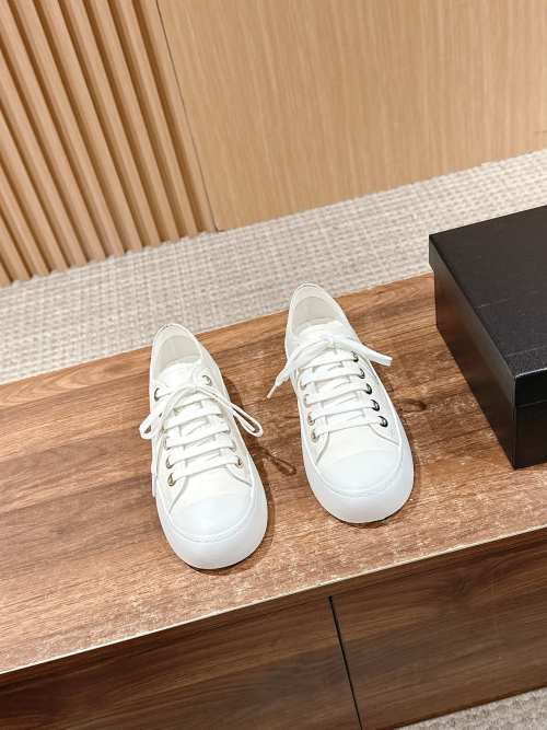 Chanel 2025 S/S White Lambskin Logo Sneakers