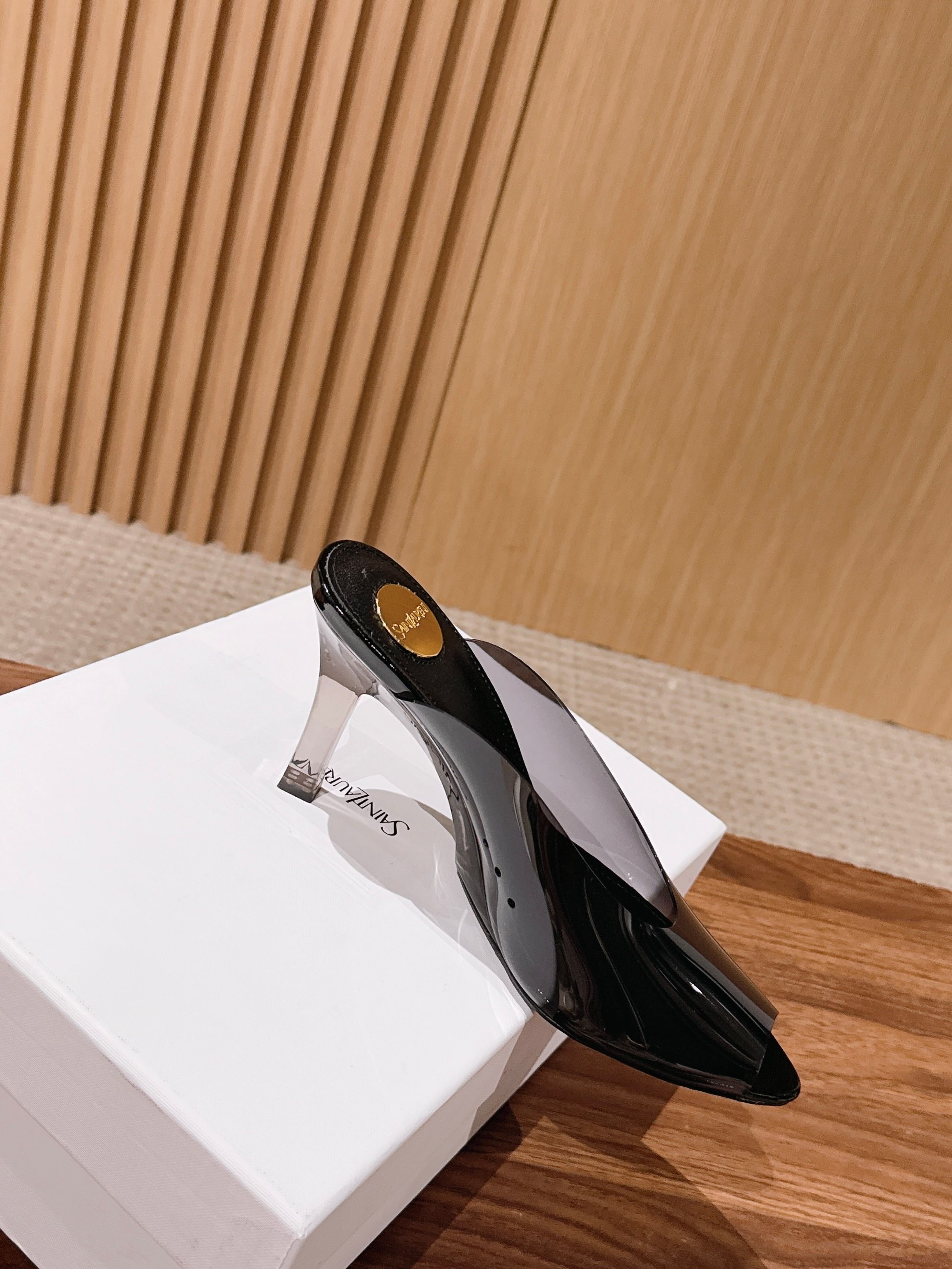 YSL Patent Peep Toe Mules