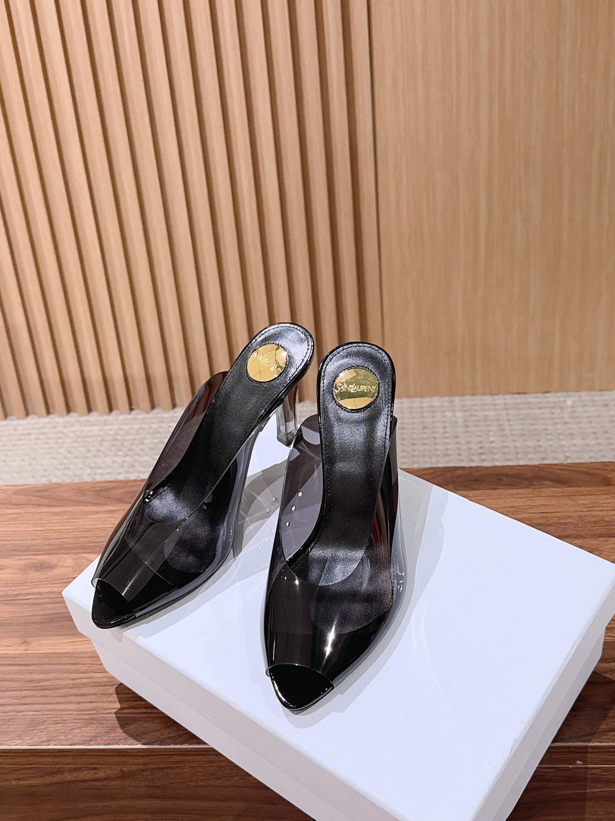 YSL Patent Peep Toe Mules