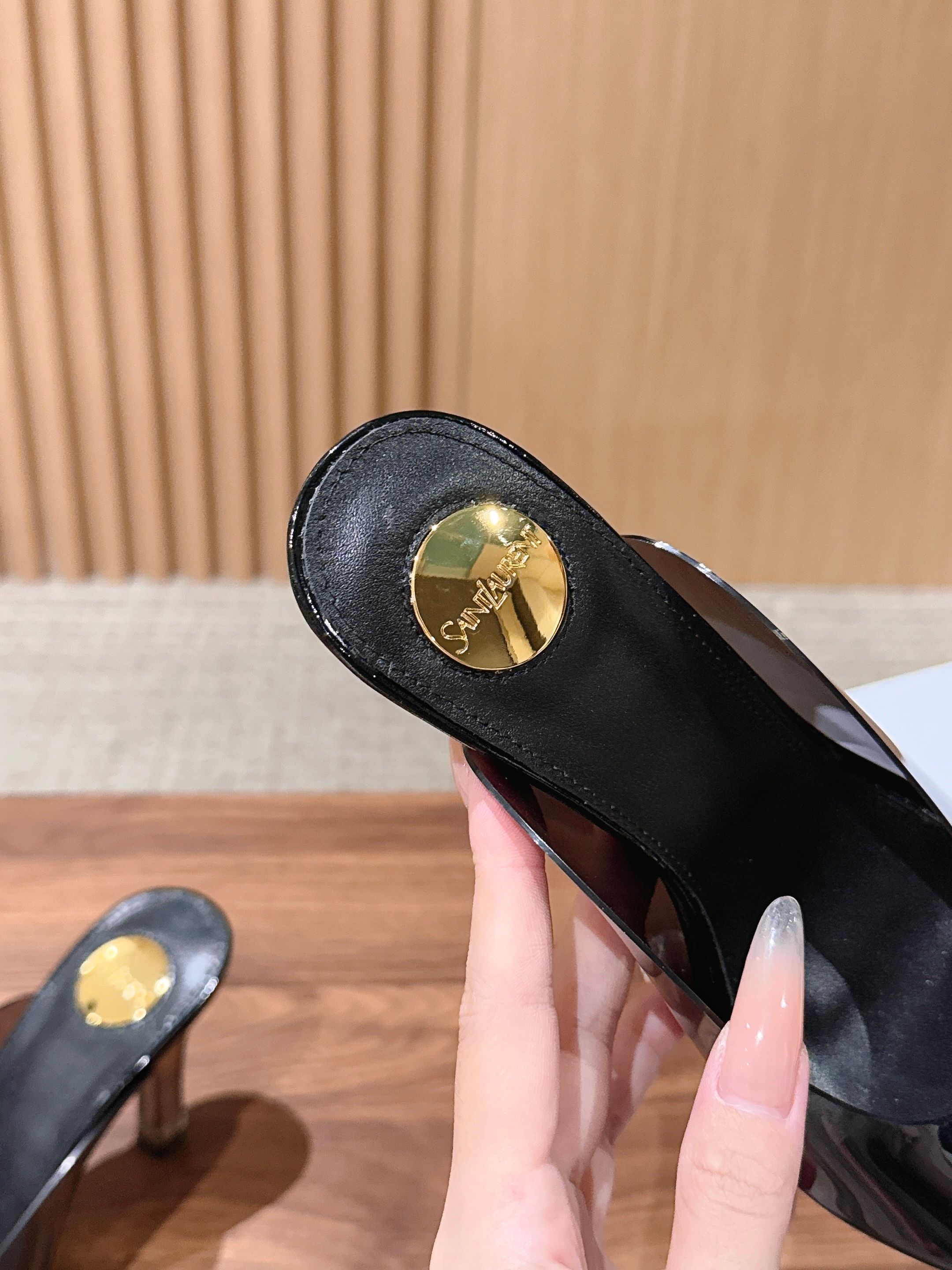 YSL Patent Peep Toe Mules