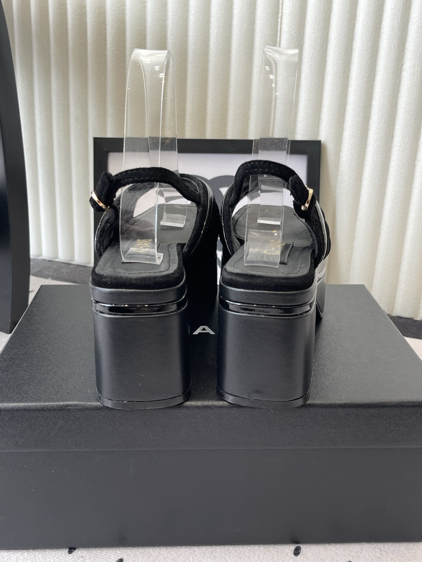 CHANEL Black Platform Slingback Sandals