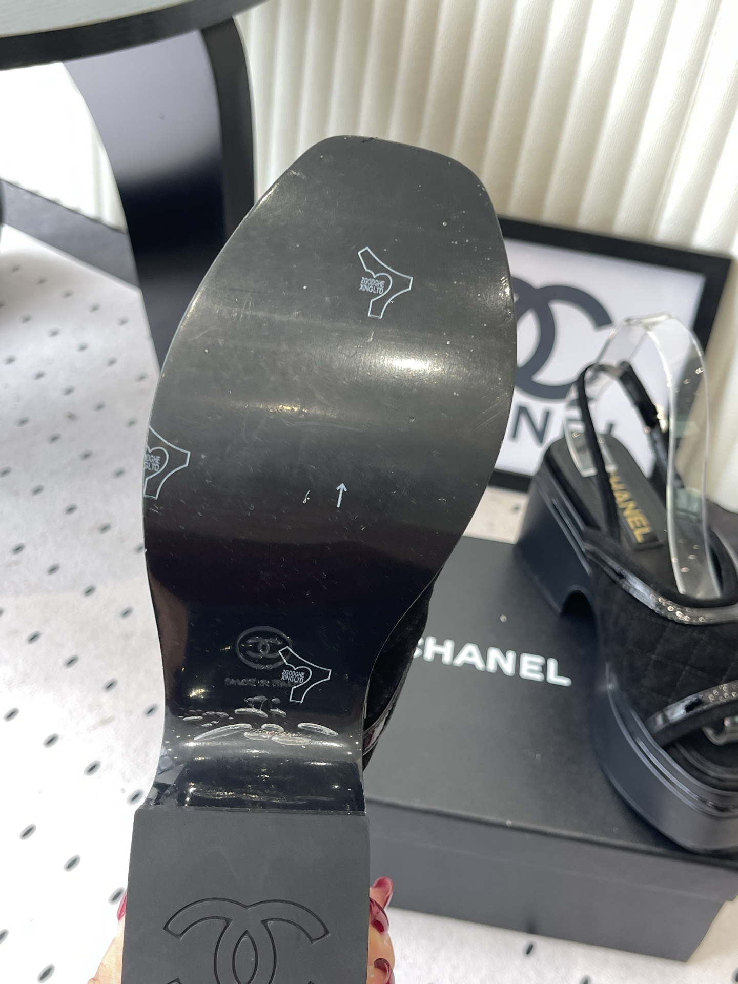 CHANEL Black Platform Slingback Sandals