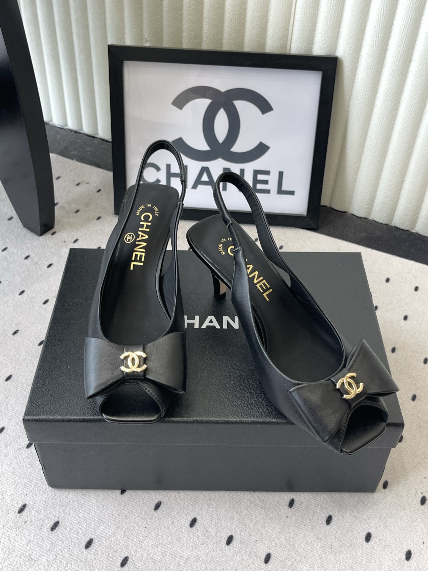 chanel black mesh slingback pumps