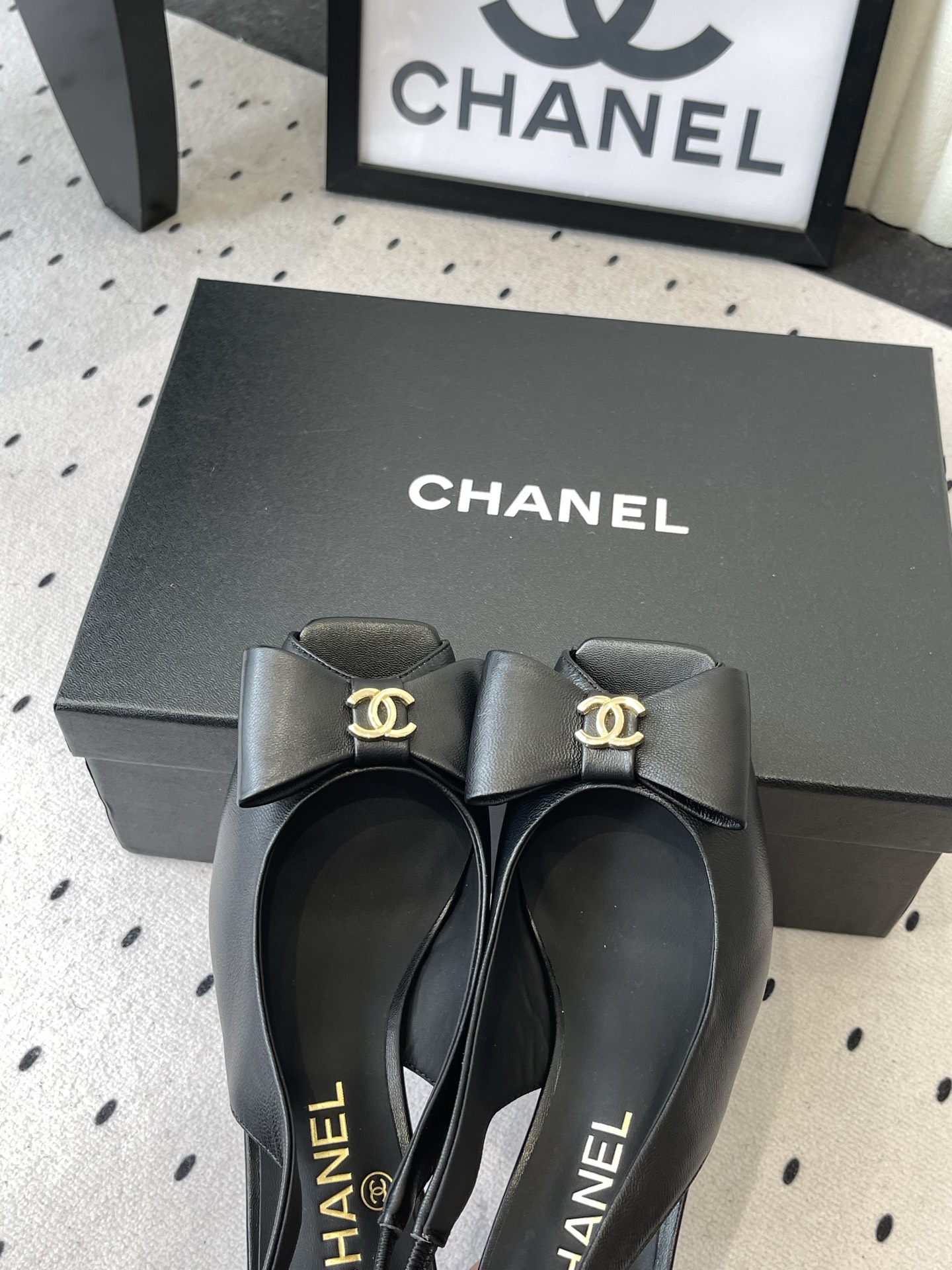 chanel black mesh slingback pumps