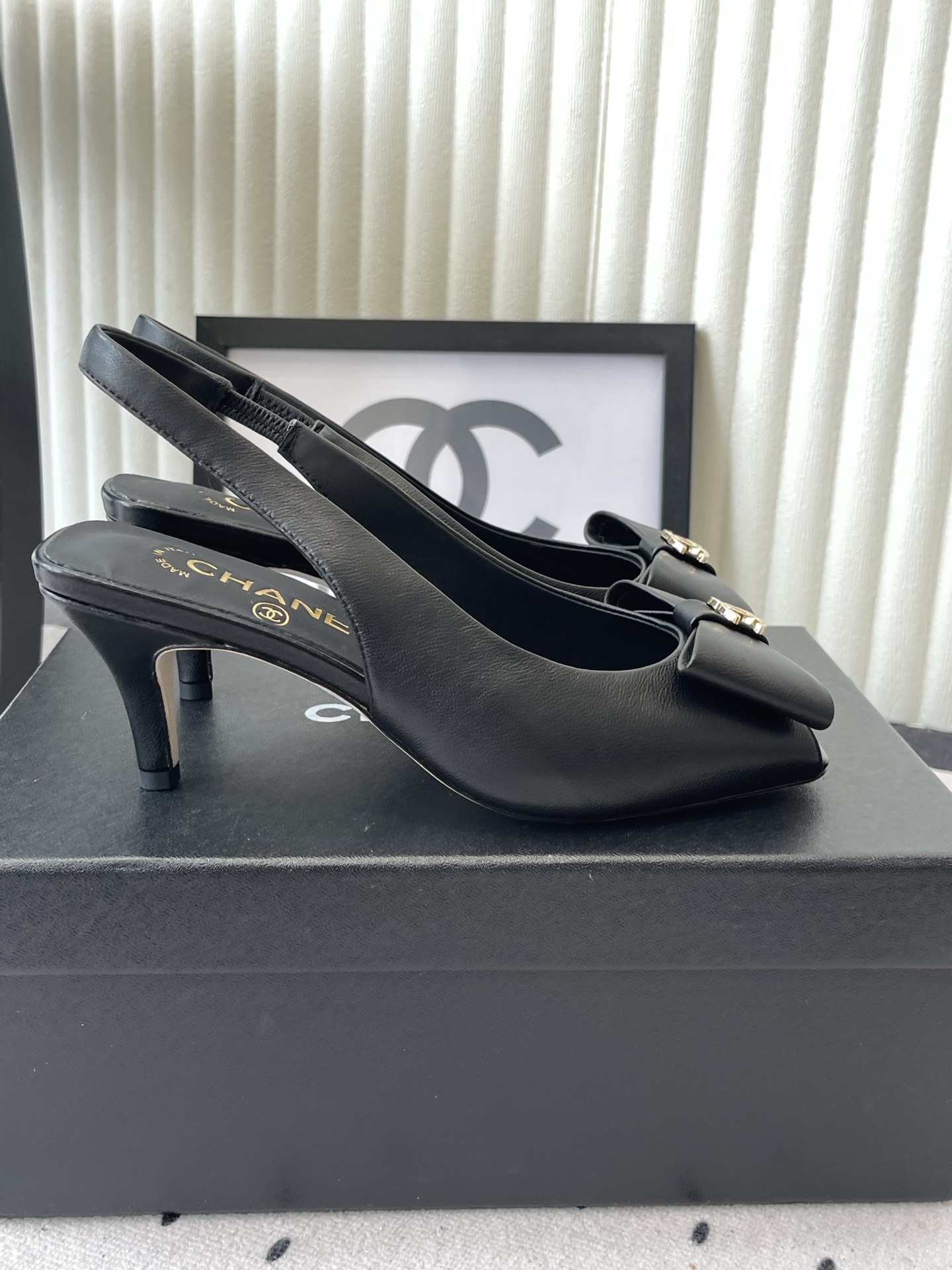 chanel black mesh slingback pumps