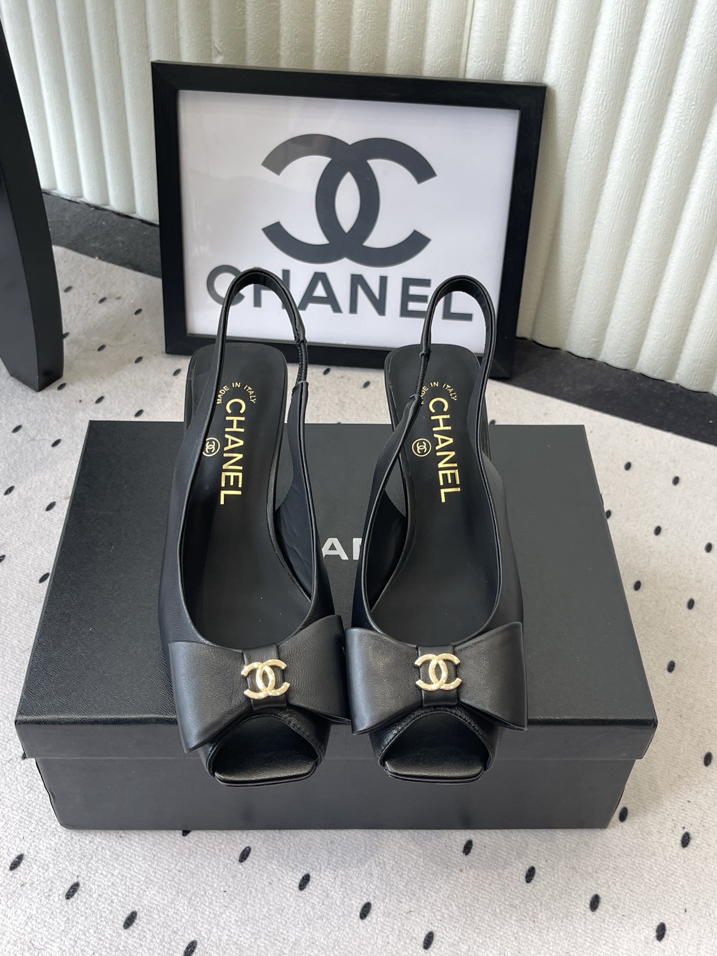 chanel black mesh slingback pumps