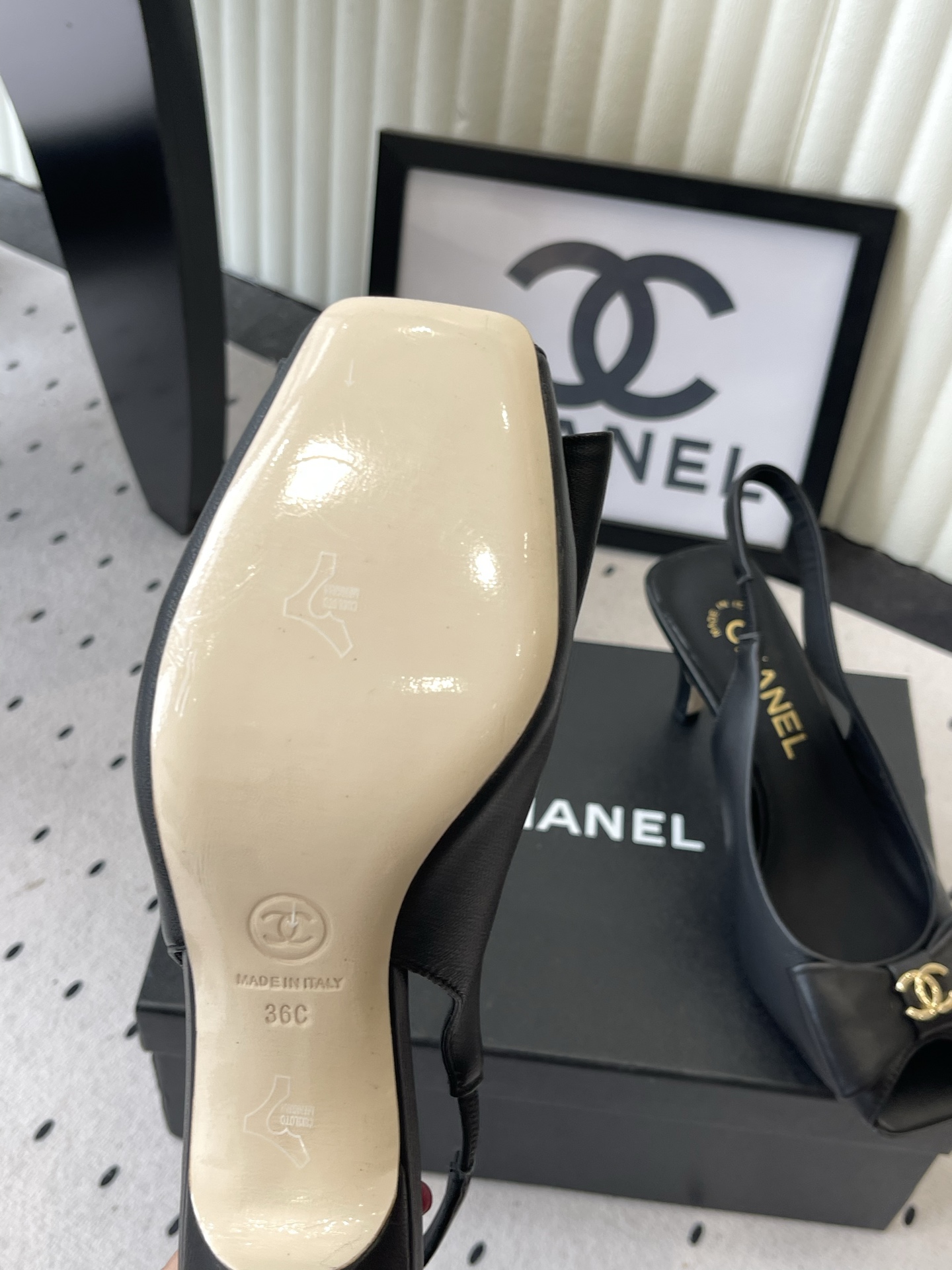 chanel black mesh slingback pumps