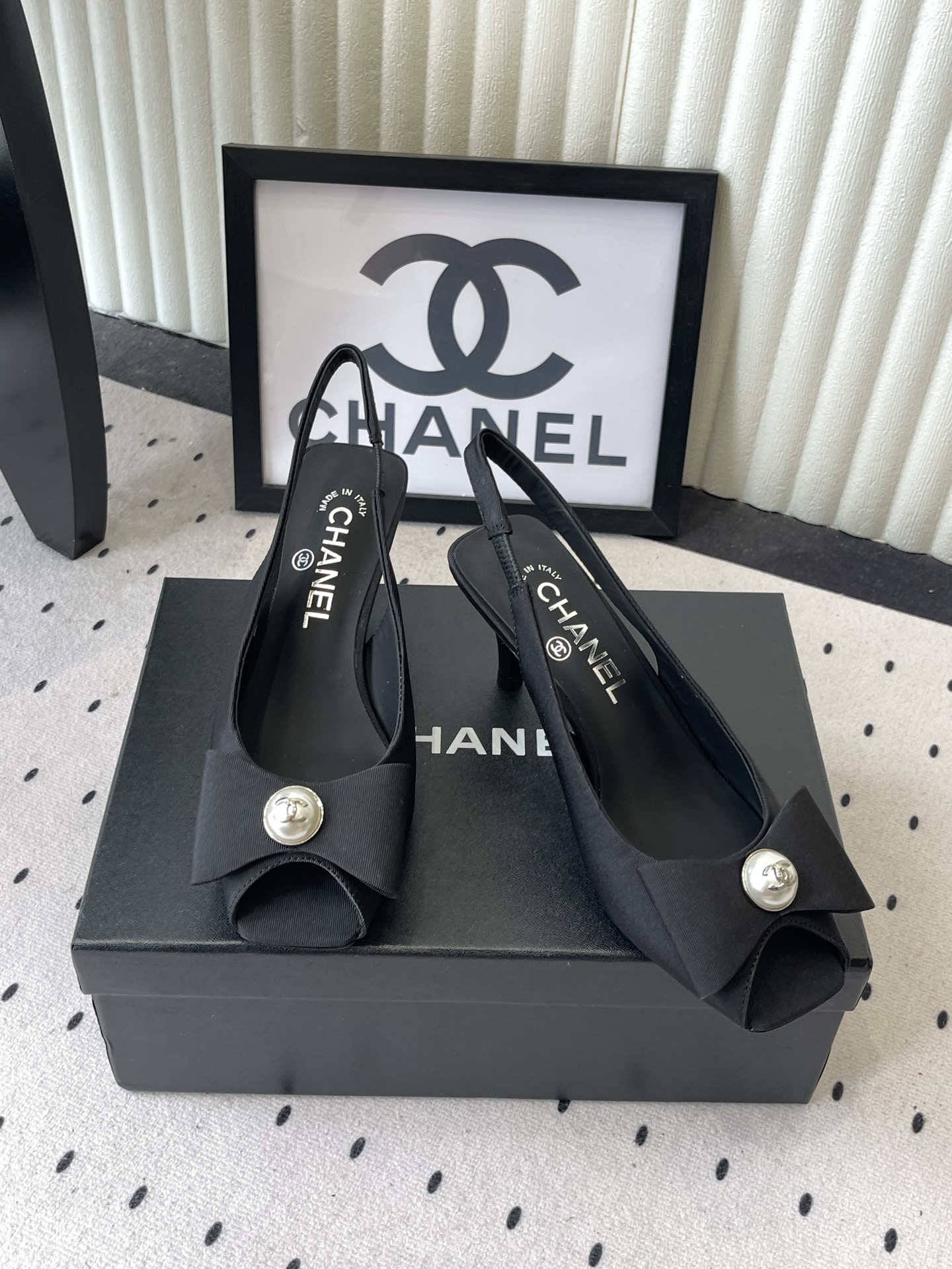 chanel black button slingback pumps