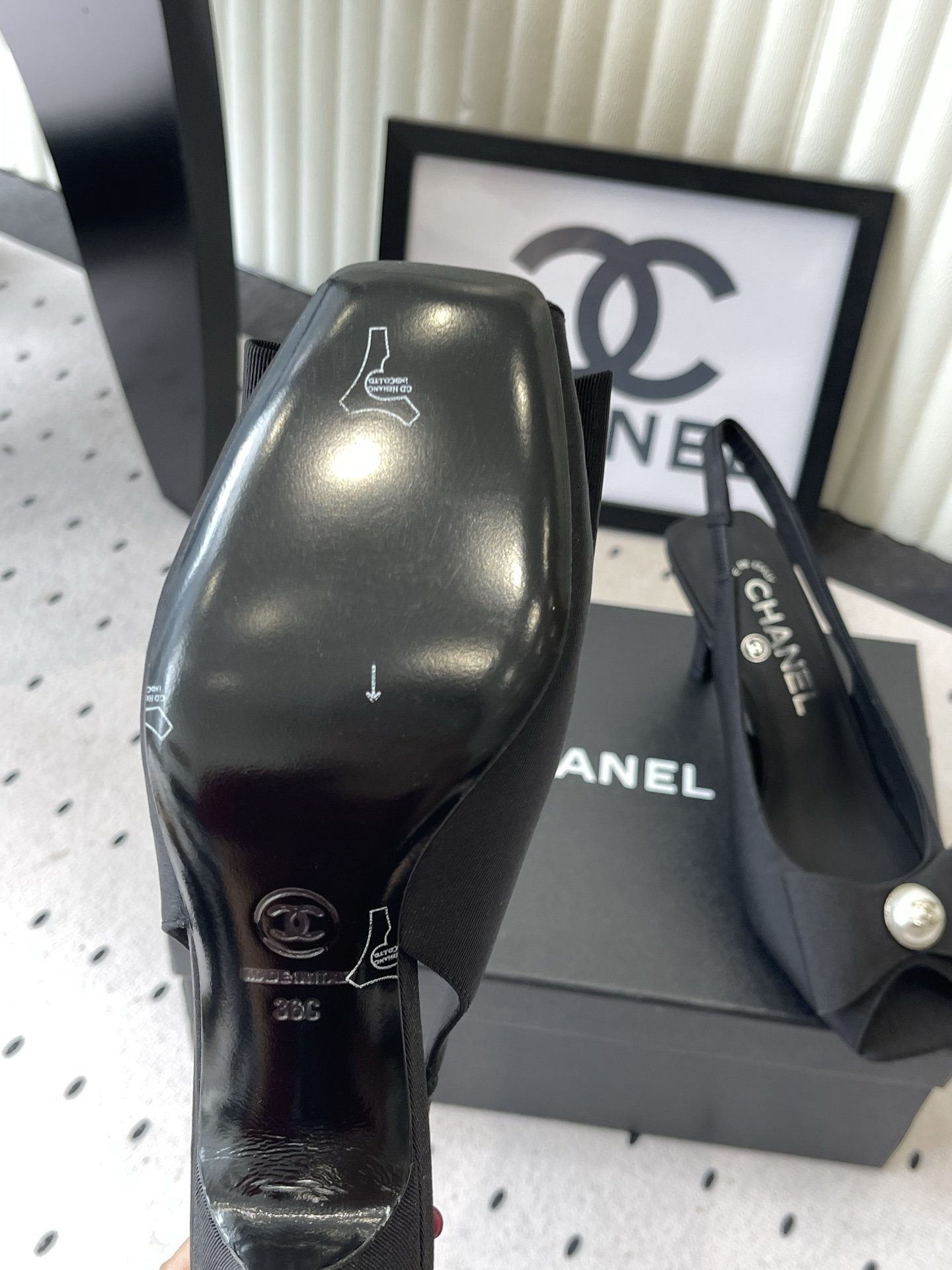 chanel black button slingback pumps