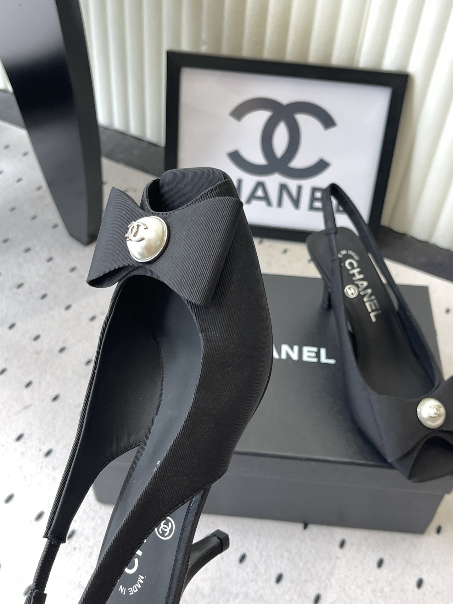 chanel black button slingback pumps