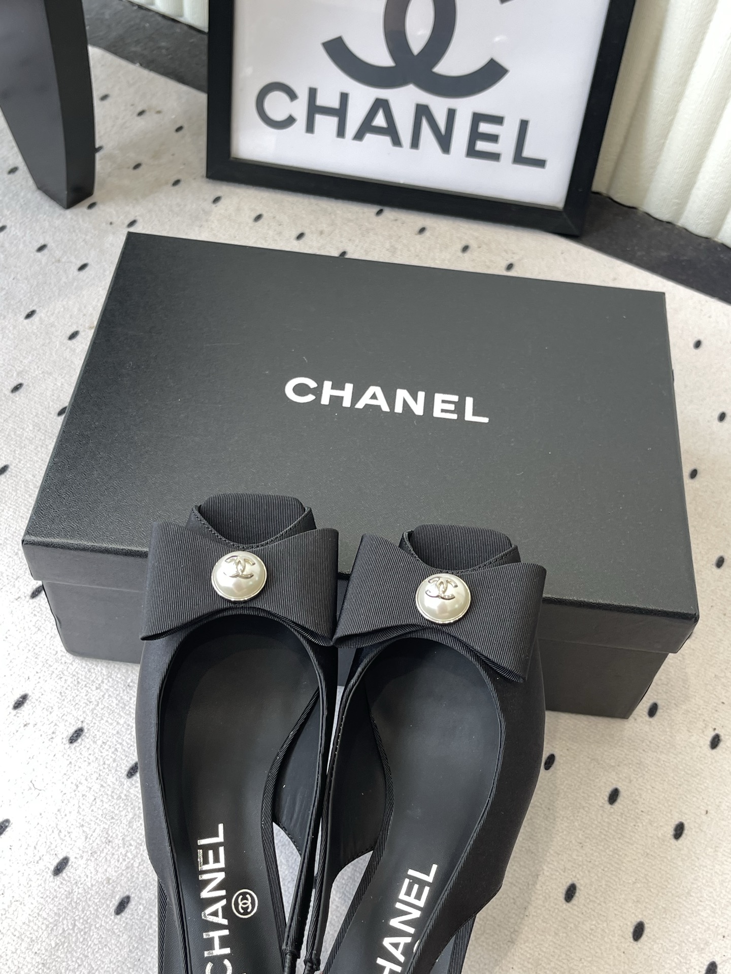 chanel black button slingback pumps