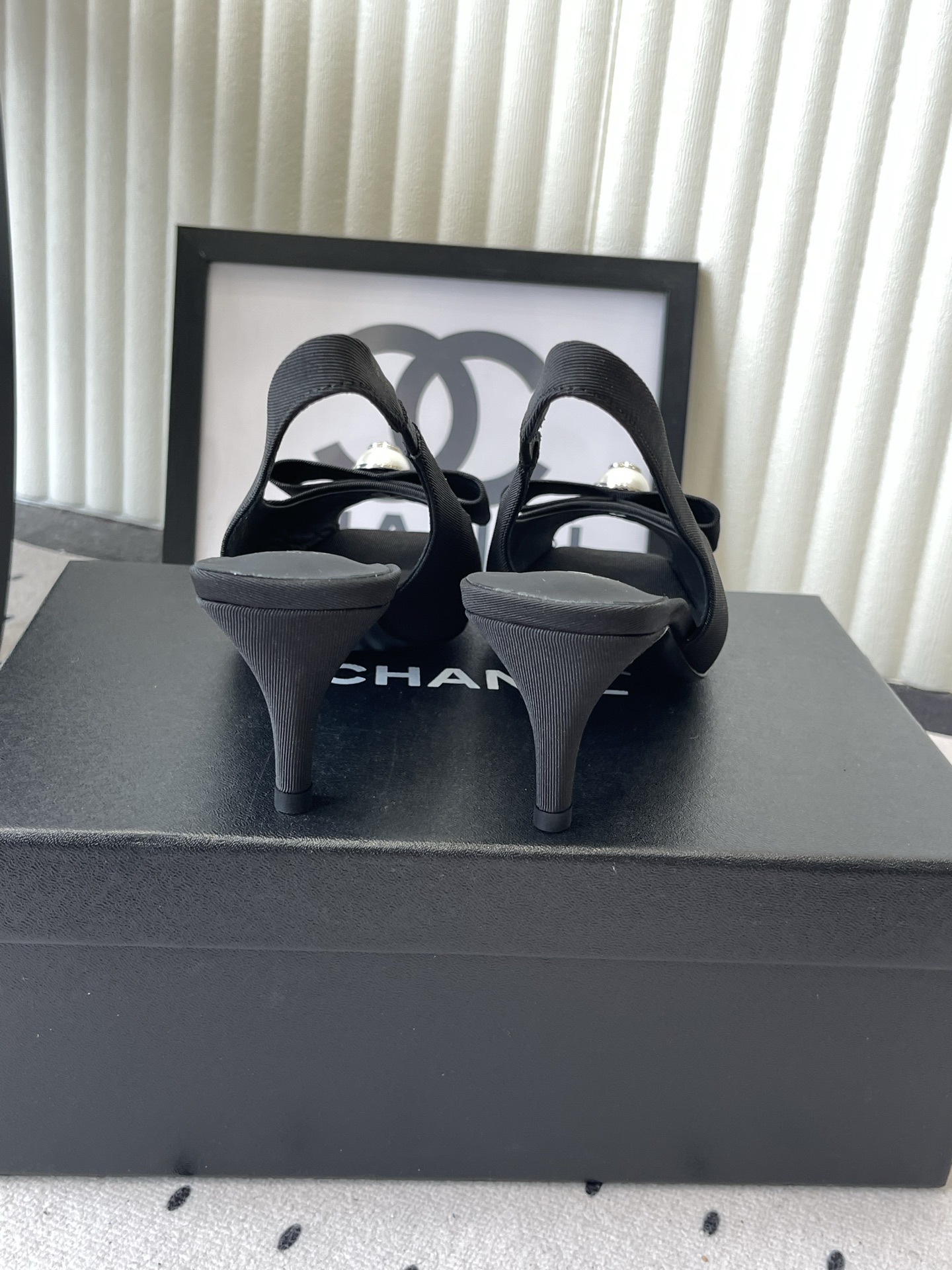 chanel black button slingback pumps