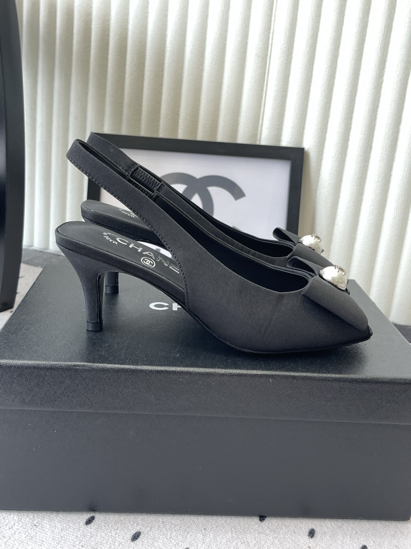 chanel black button slingback pumps