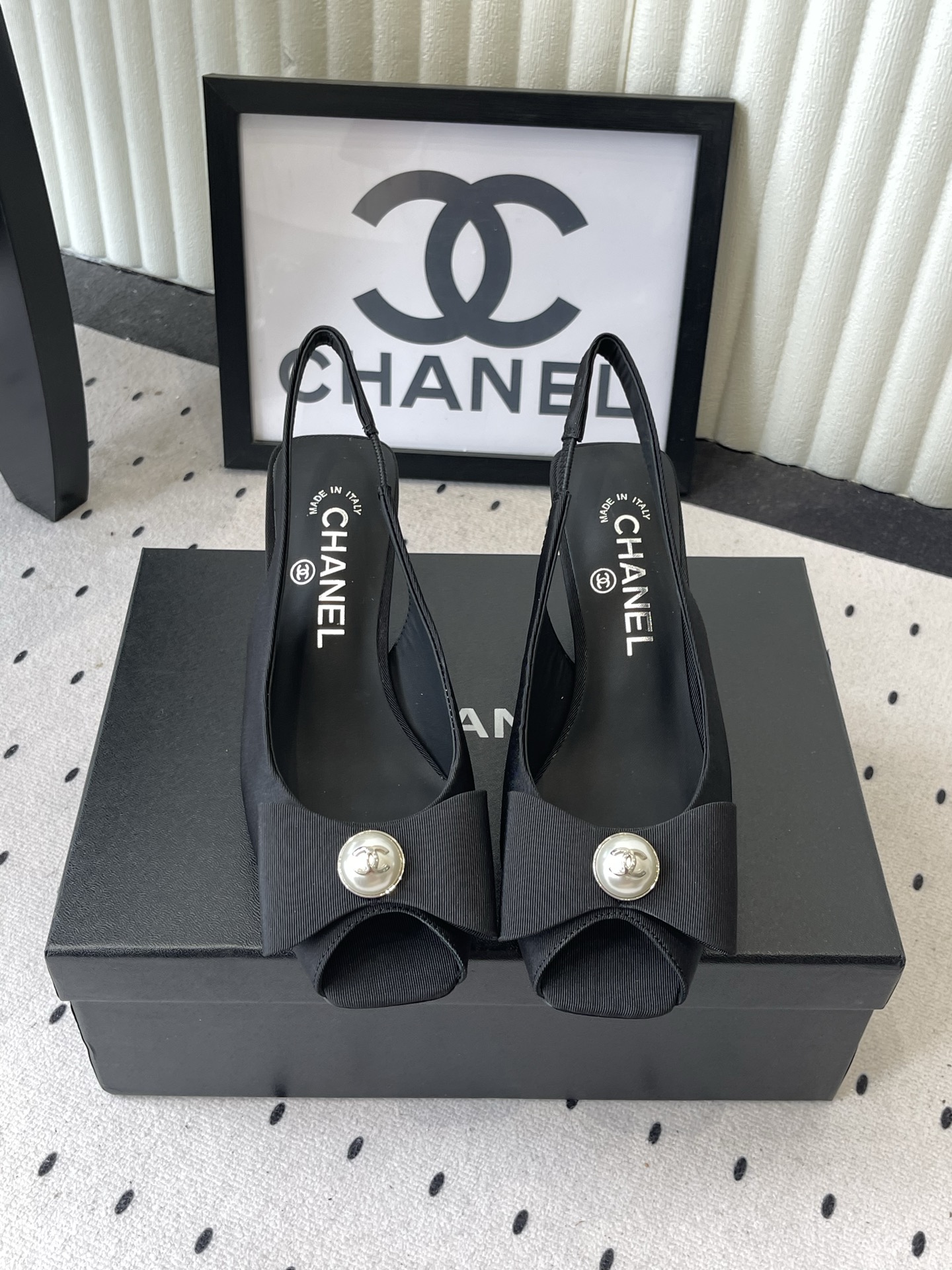 chanel black button slingback pumps