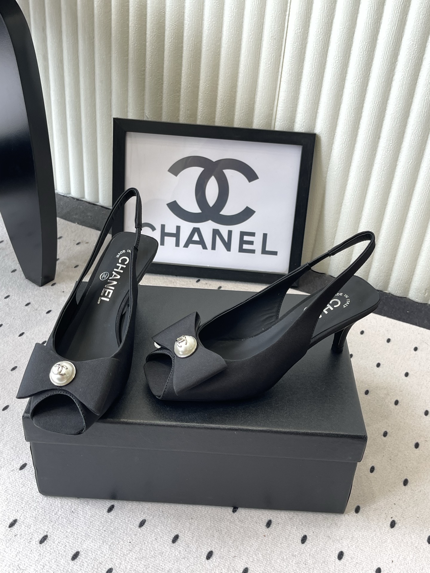 chanel black button slingback pumps