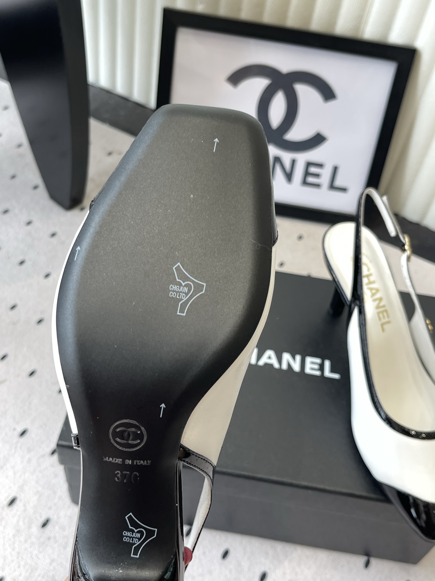 chanel white black button slingback pumps