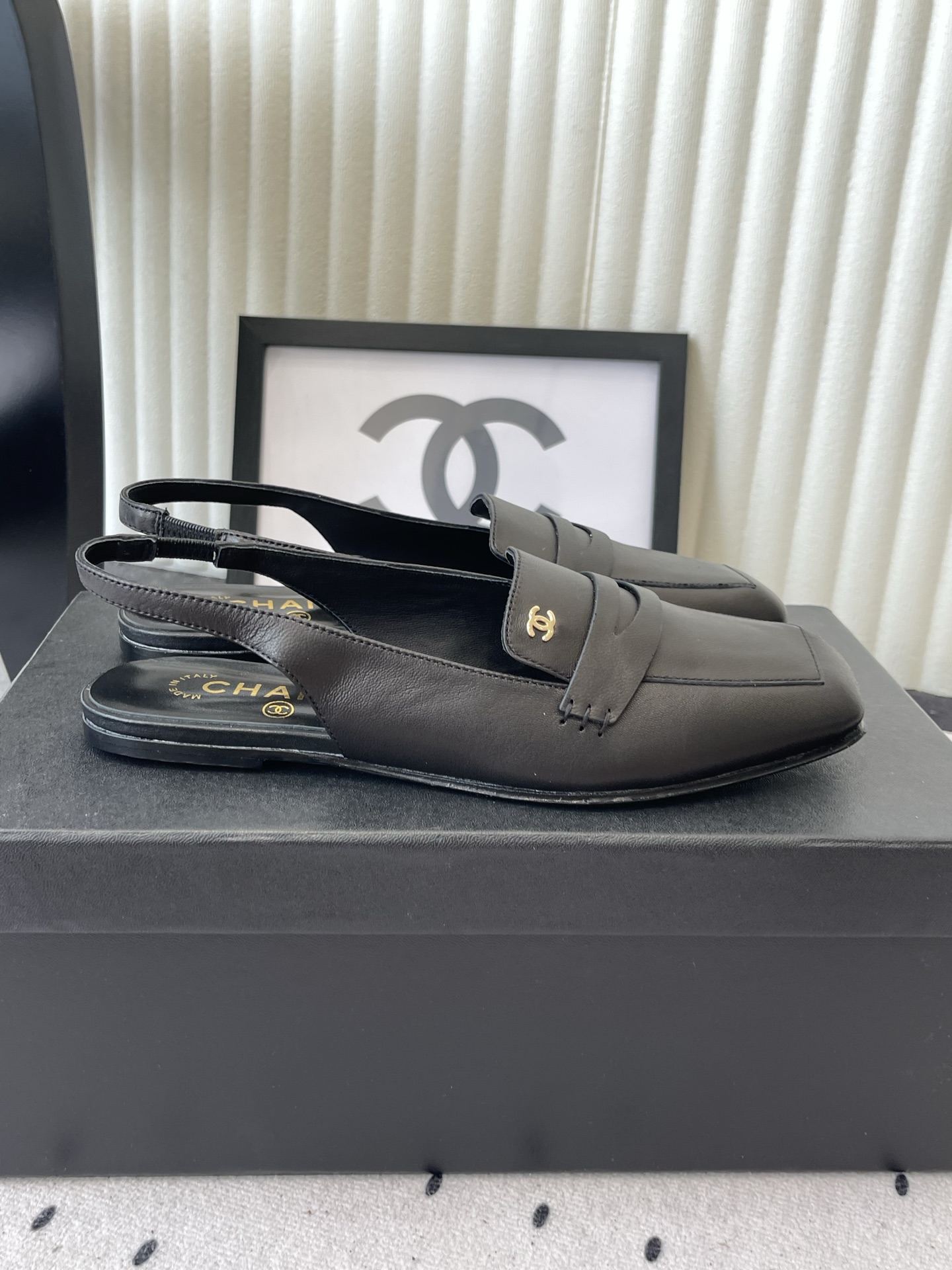 chanel gray square toe slingback pumps