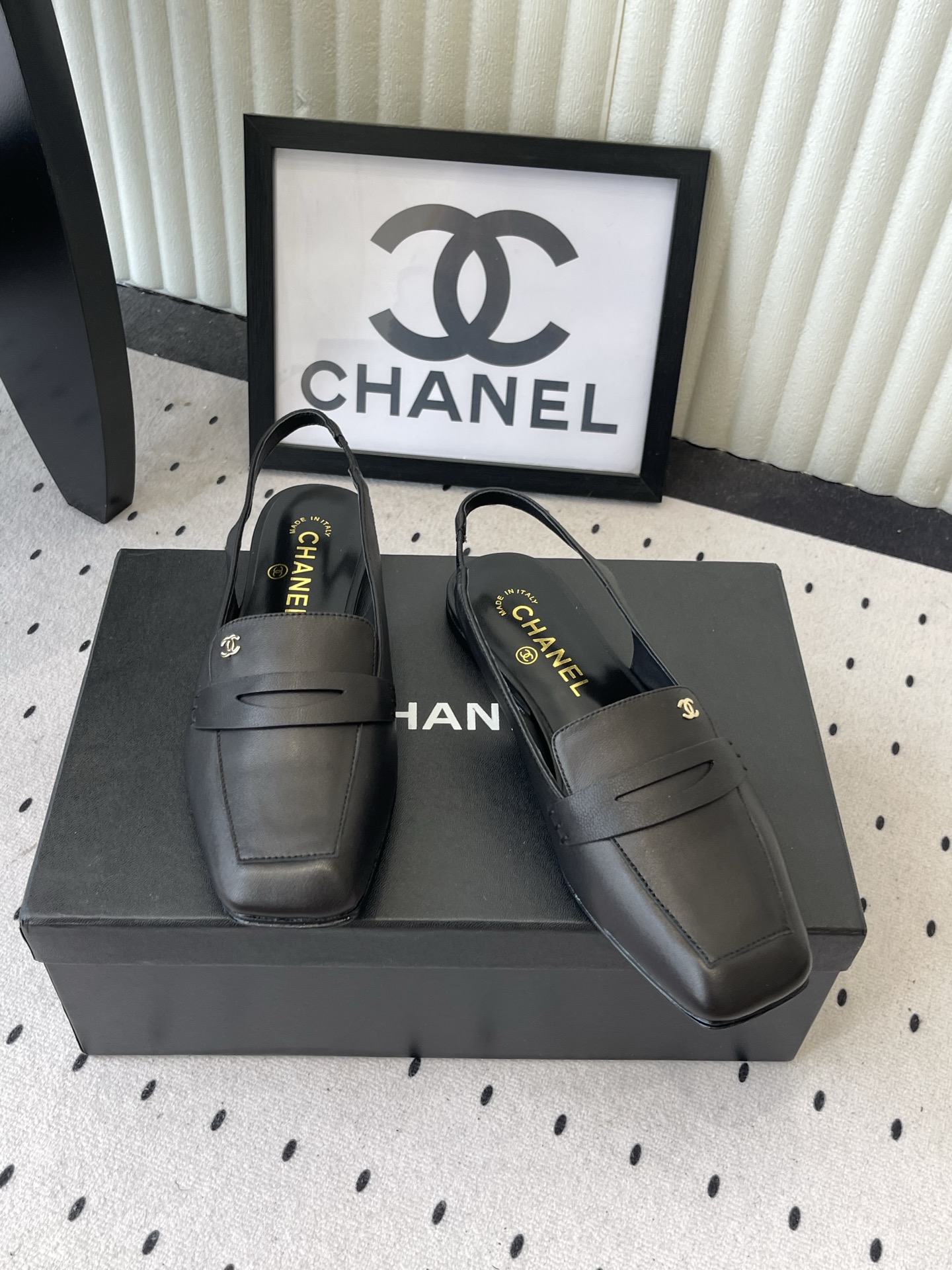 chanel gray square toe slingback pumps
