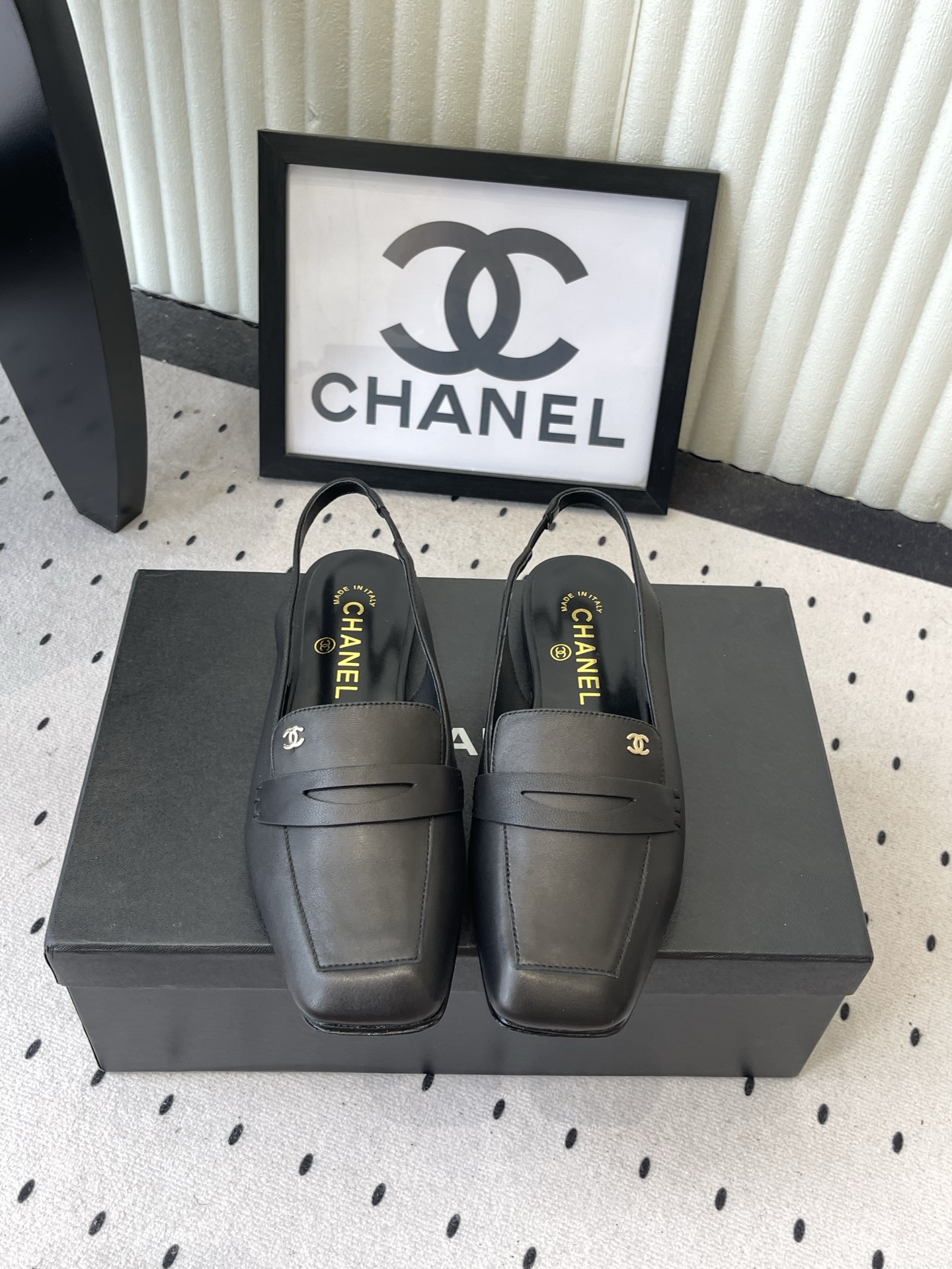 chanel gray square toe slingback pumps