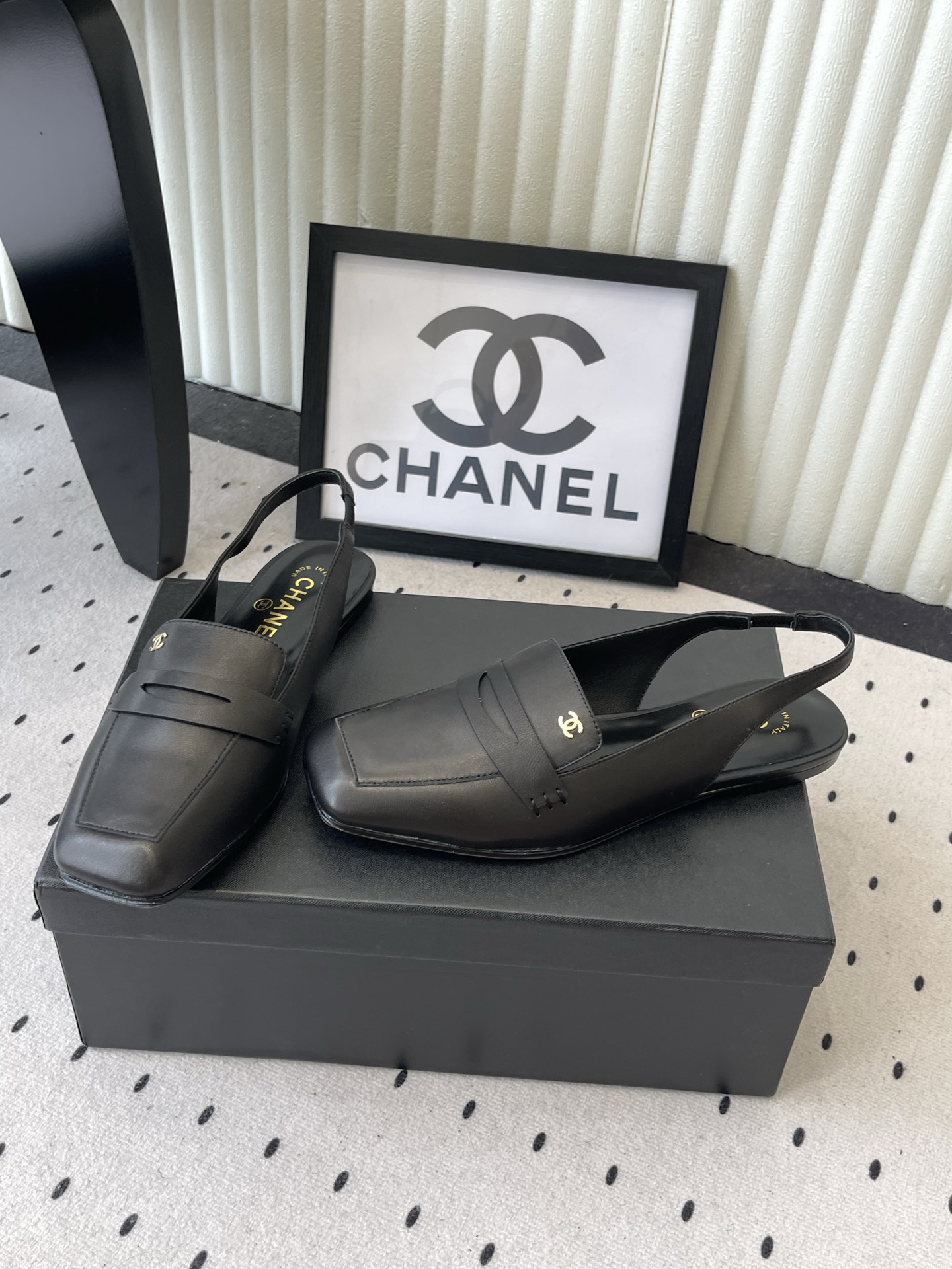 chanel gray square toe slingback pumps