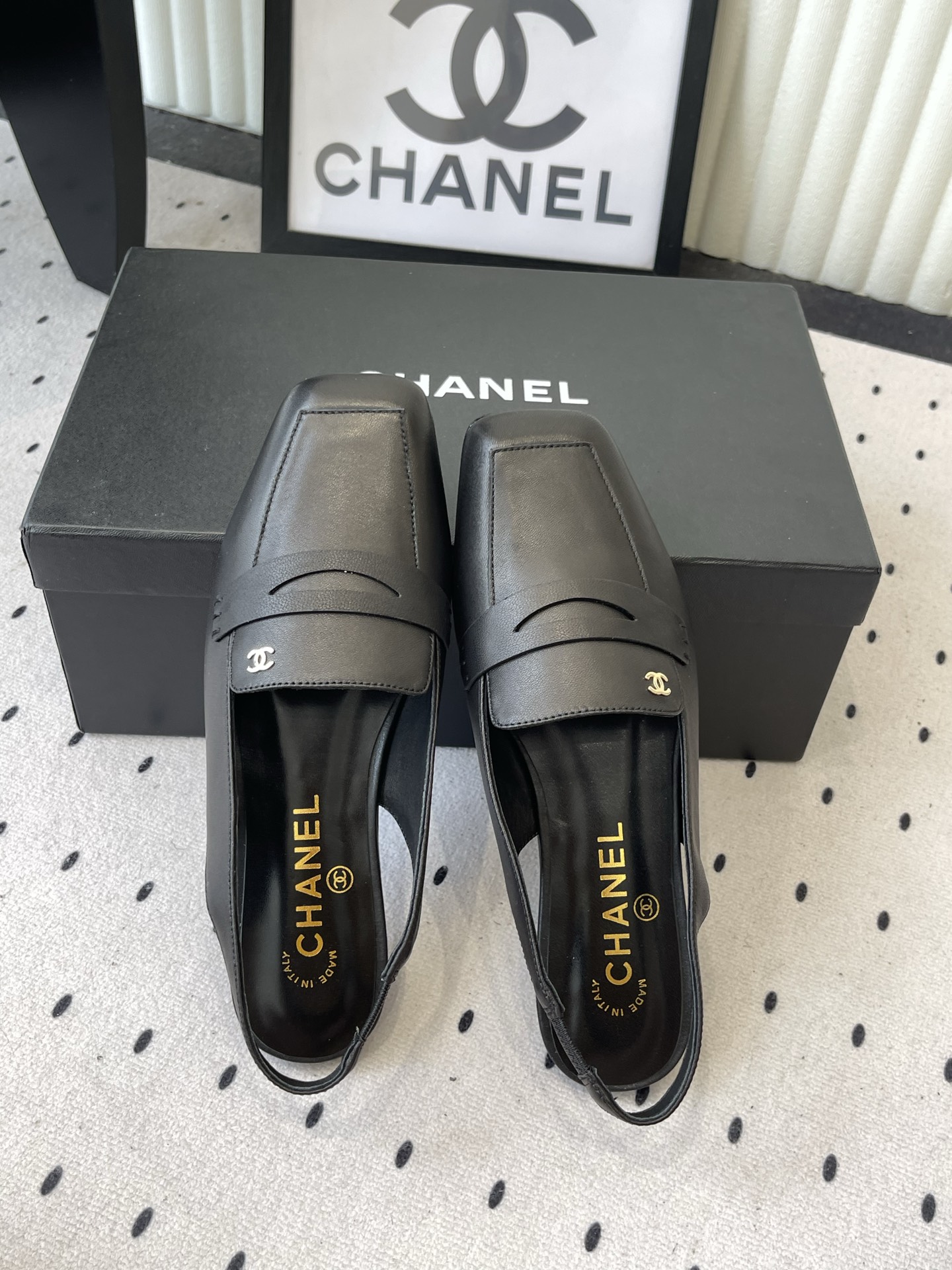 chanel gray square toe slingback pumps