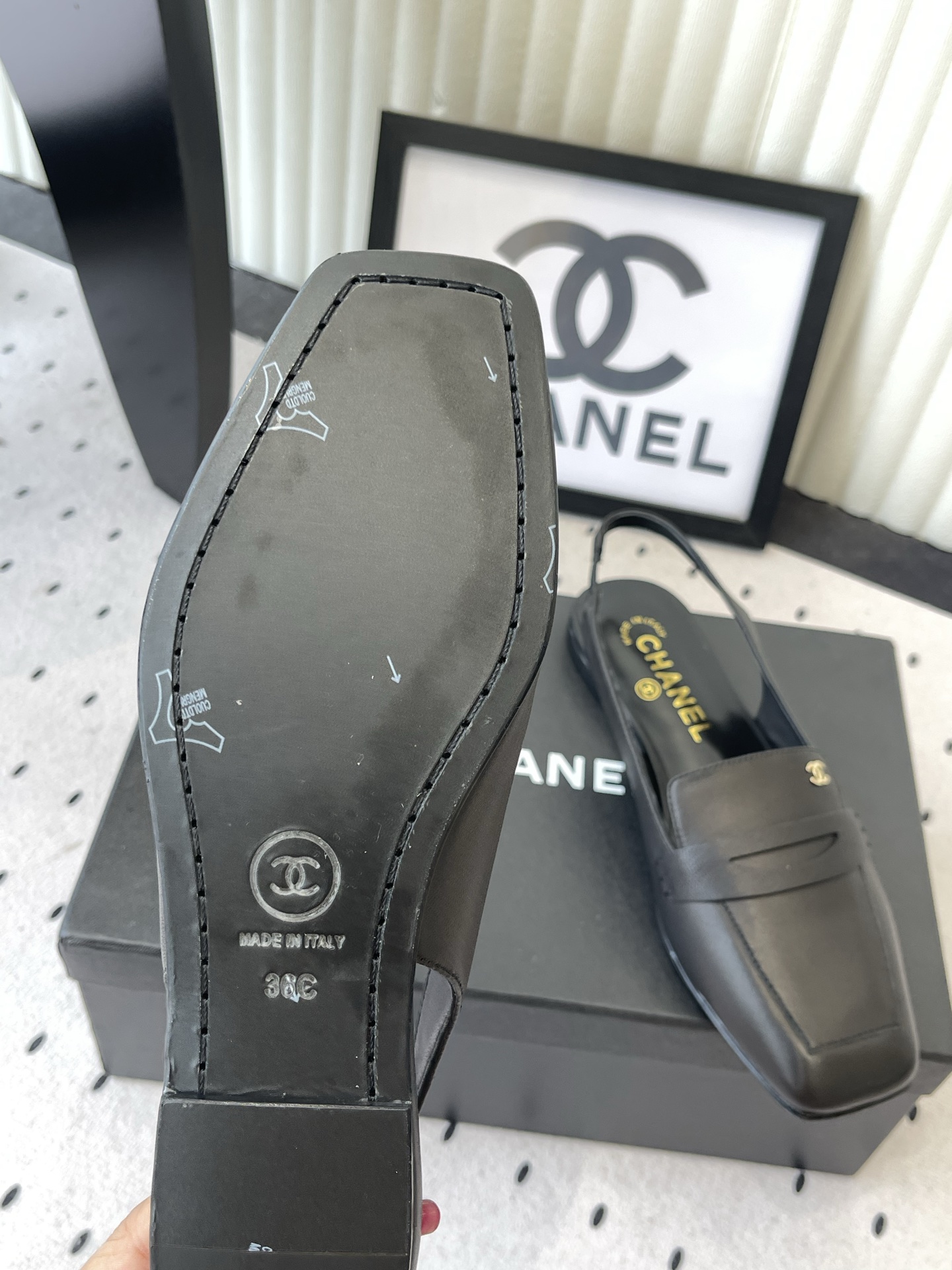 chanel gray square toe slingback pumps